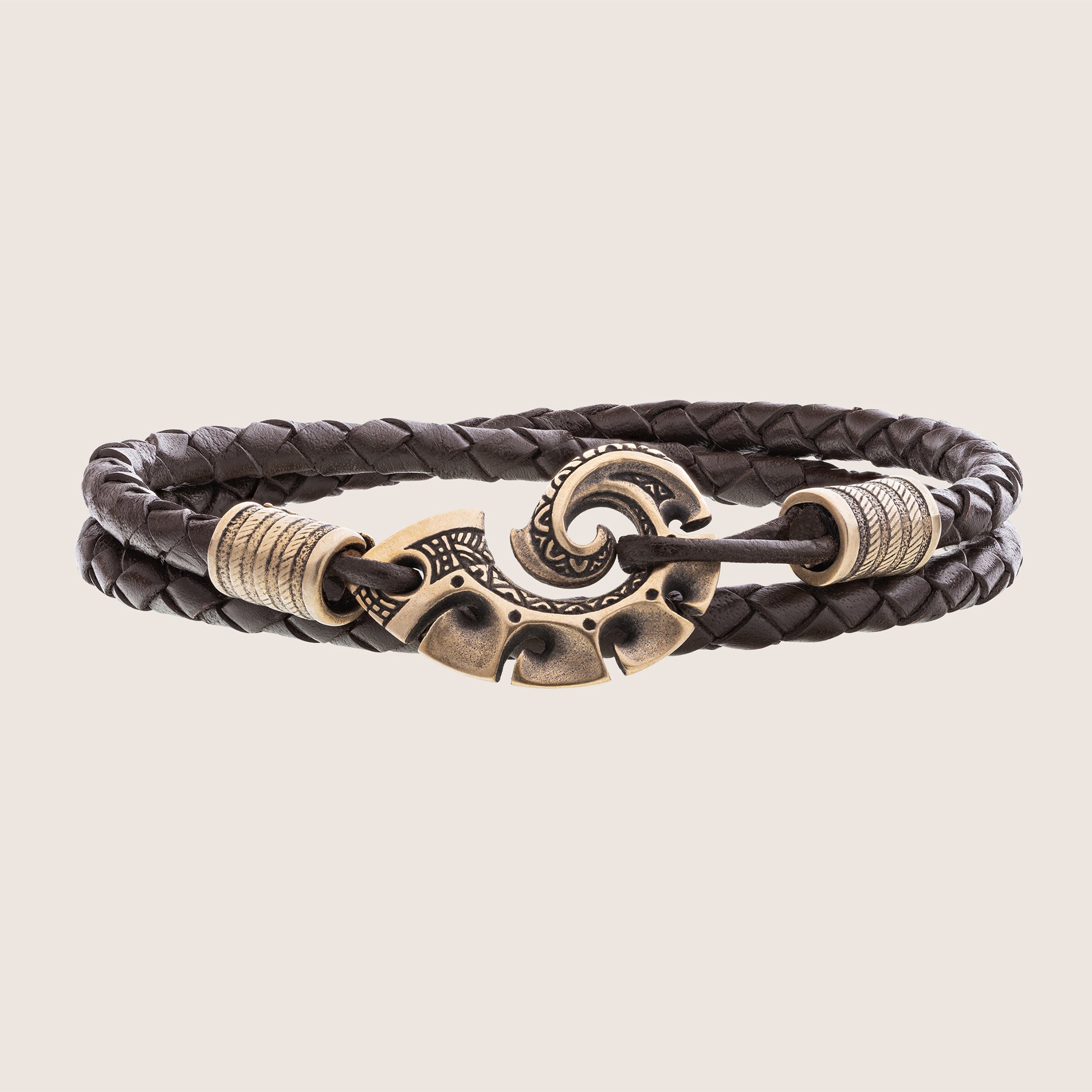 Maori Fish Hook Leather Bracelet – Handmade Bronze Jewelry