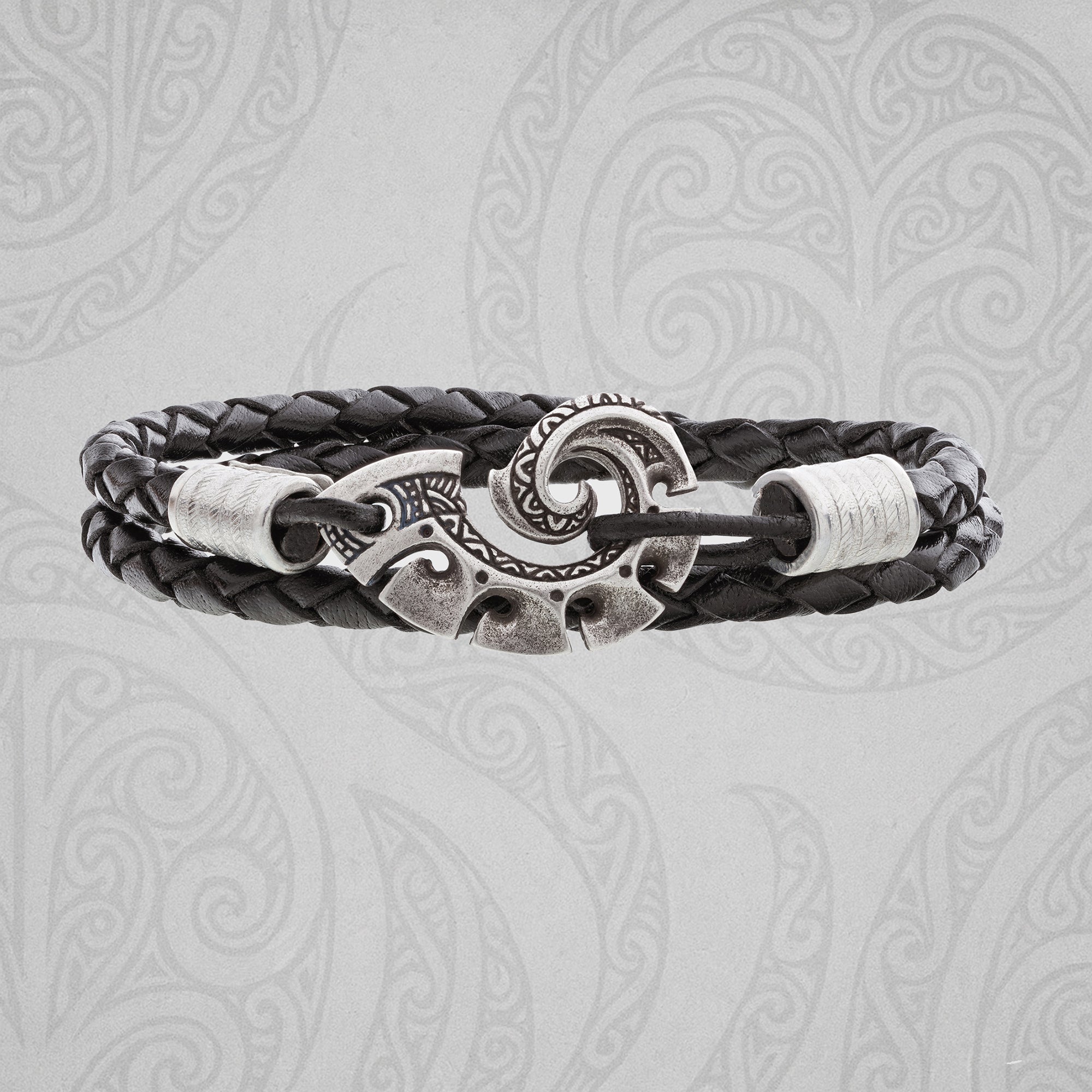 Maori Fish Hook Leather Bracelet – Handmade Bronze Jewelry