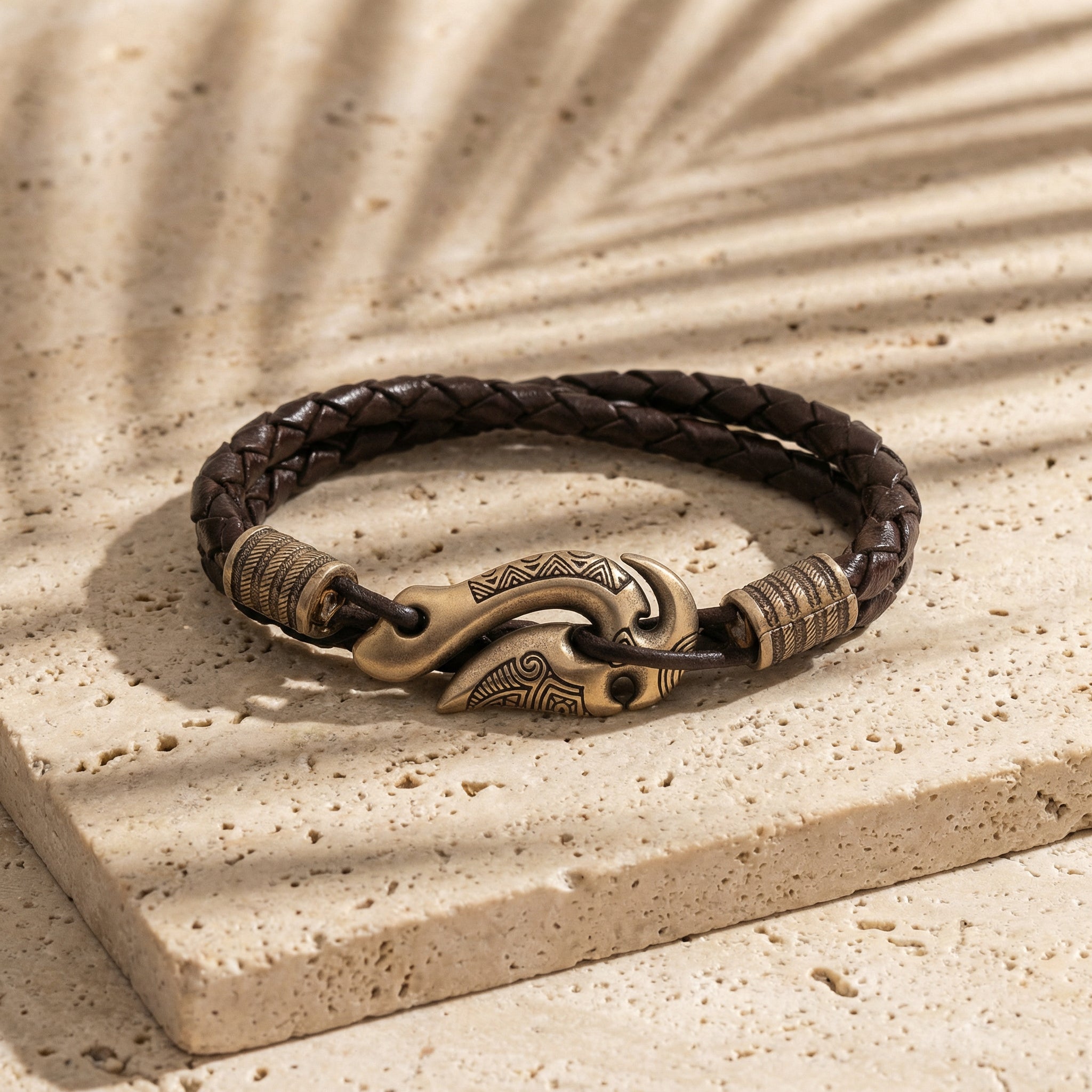 Fish Hook Leather Bracelet – Handmade Hei Matau Maori Jewelry