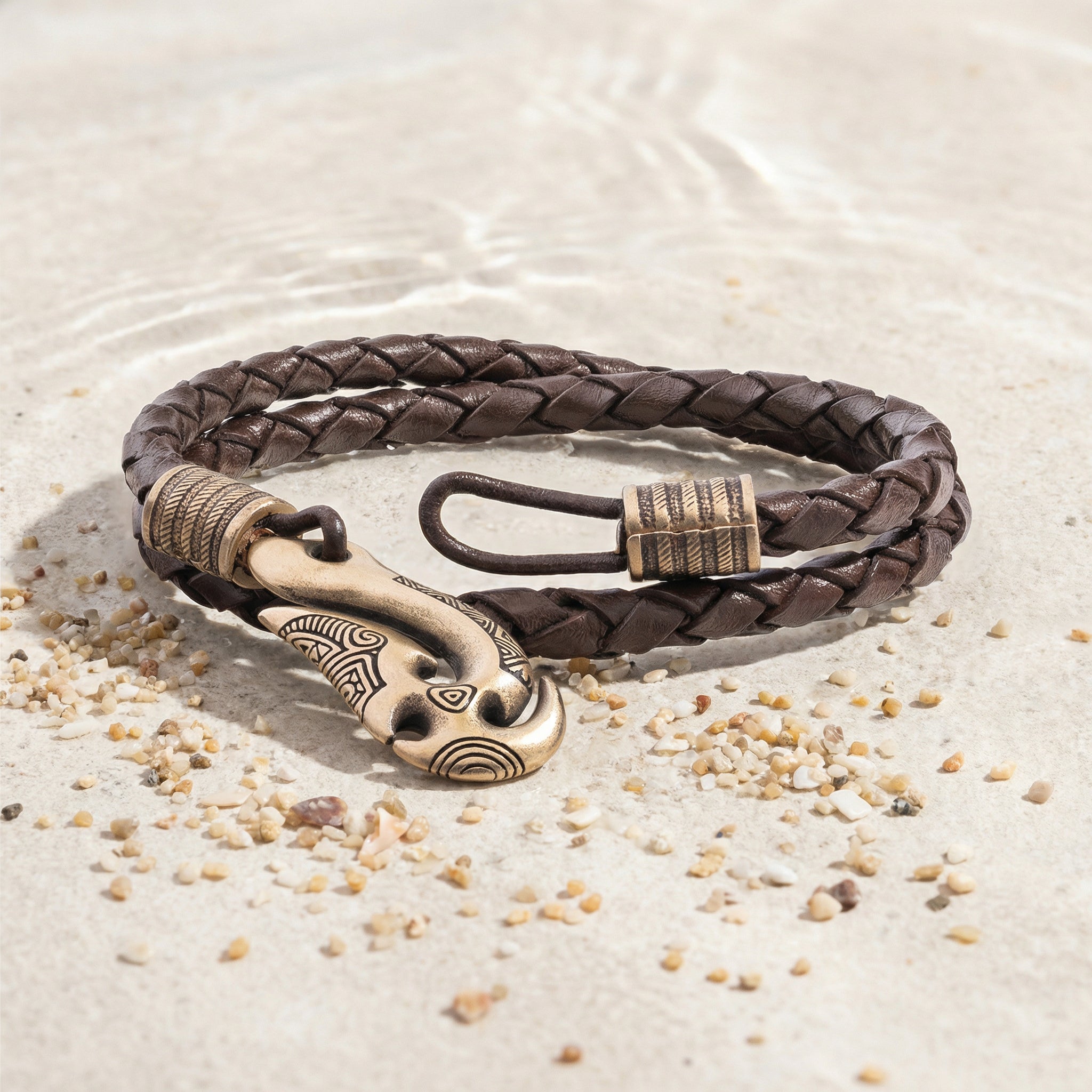 Fish Hook Leather Bracelet – Handmade Hei Matau Maori Jewelry