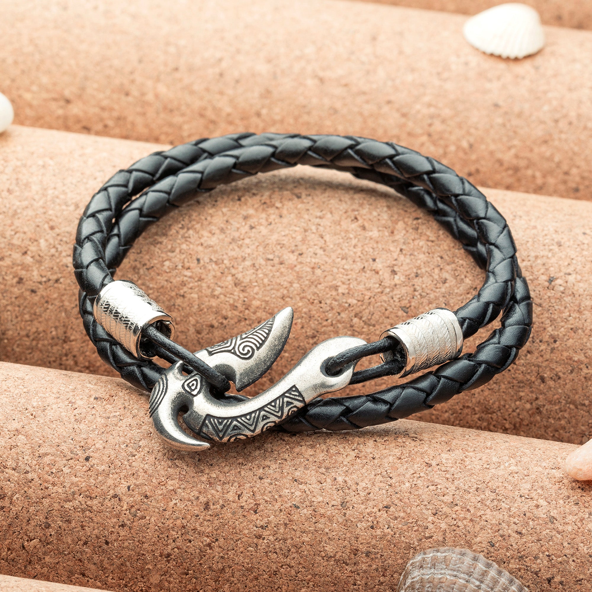 Fish Hook Leather Bracelet – Handmade Hei Matau Maori Jewelry