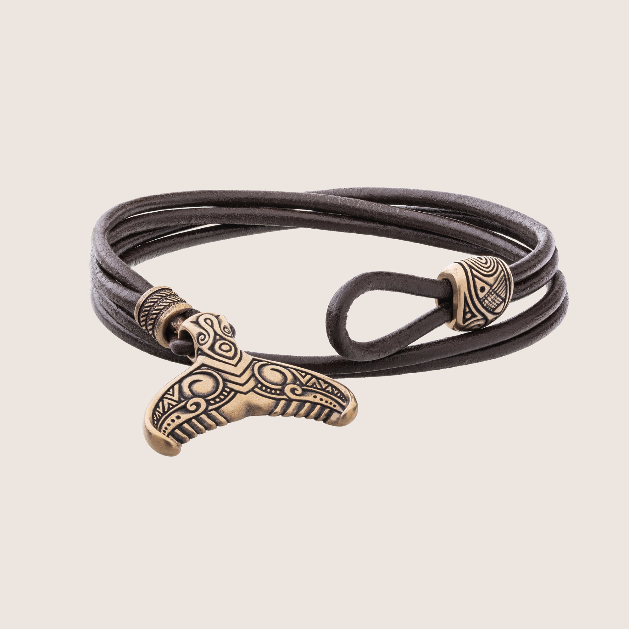 Whale Tail Leather Bracelet – Handmade Bronze Ocean Jewelry