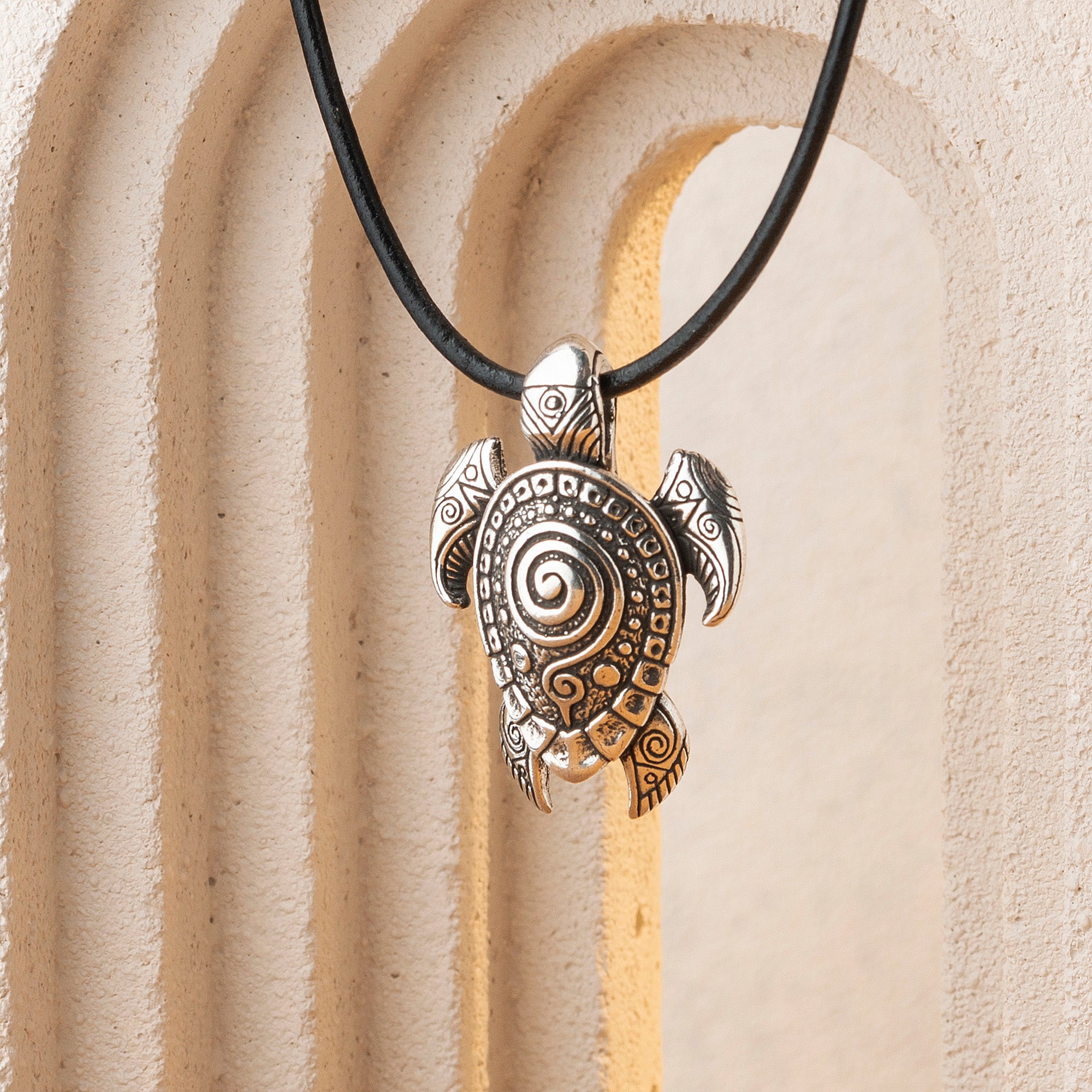 Turtle Sterling Silver Pendant – Handmade Ocean Tribal Jewelry