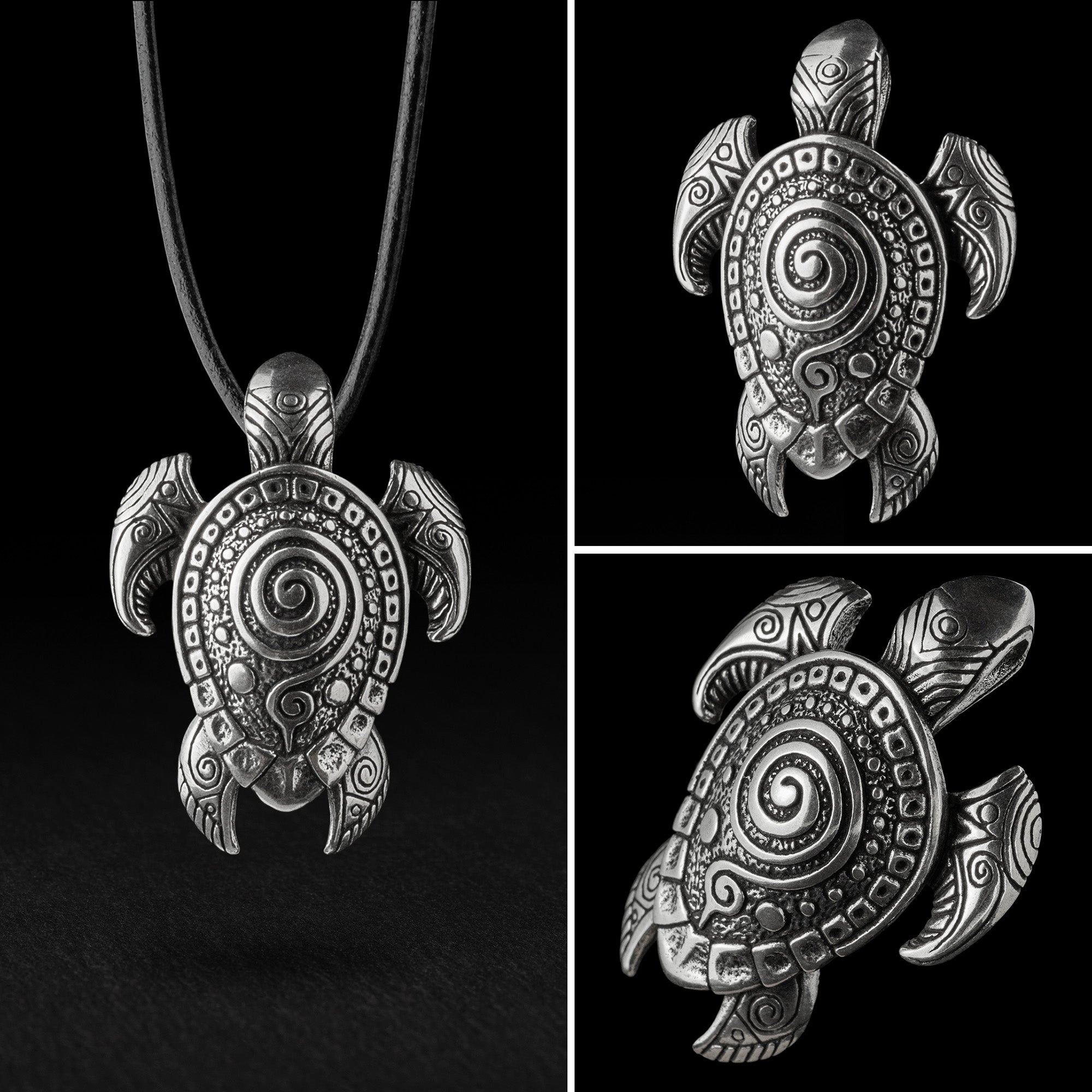 Turtle Sterling Silver Pendant – Handmade Ocean Tribal Jewelry