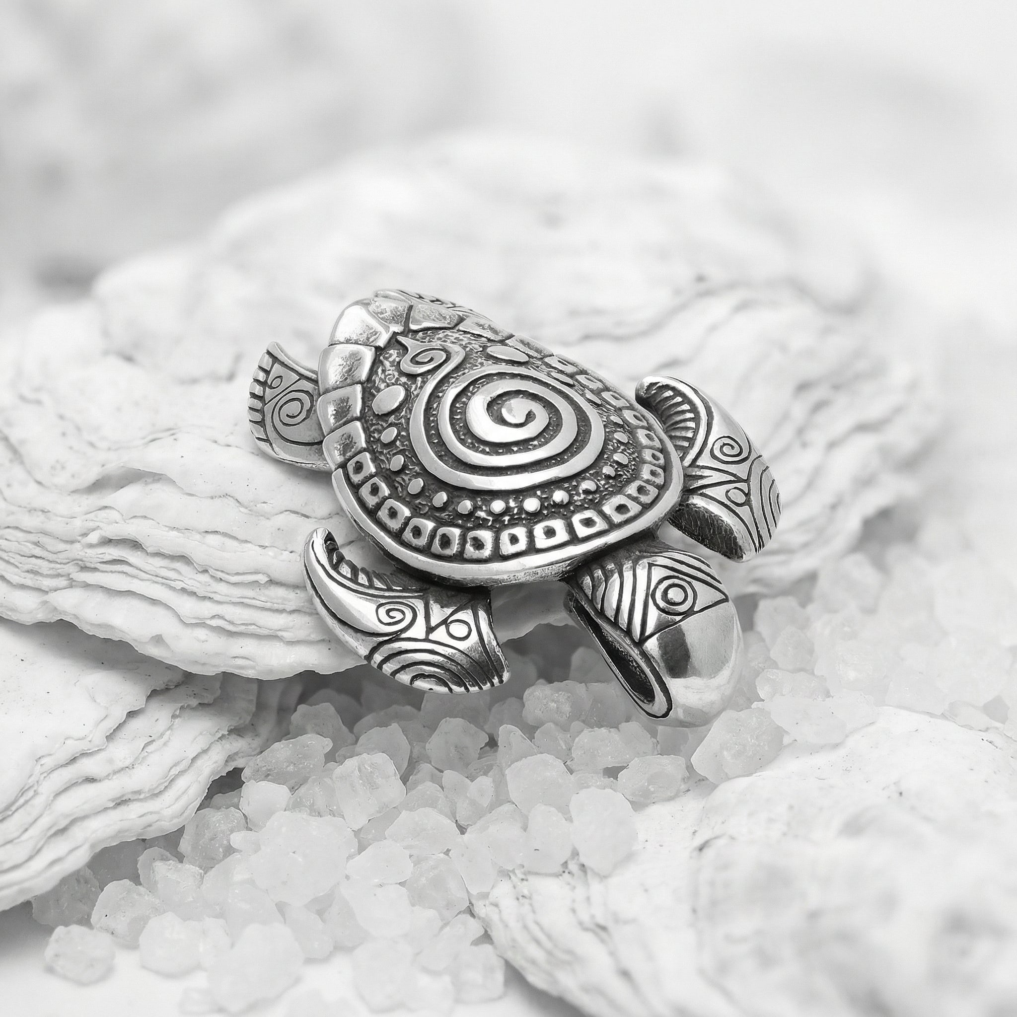 Turtle Sterling Silver Pendant – Handmade Ocean Tribal Jewelry