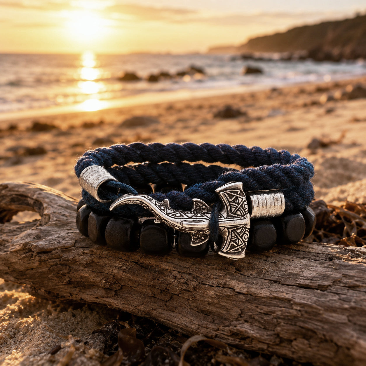 Hei Matau Fish Hook Bracelet Set – Cotton Cord & Wooden Bead Bracelets