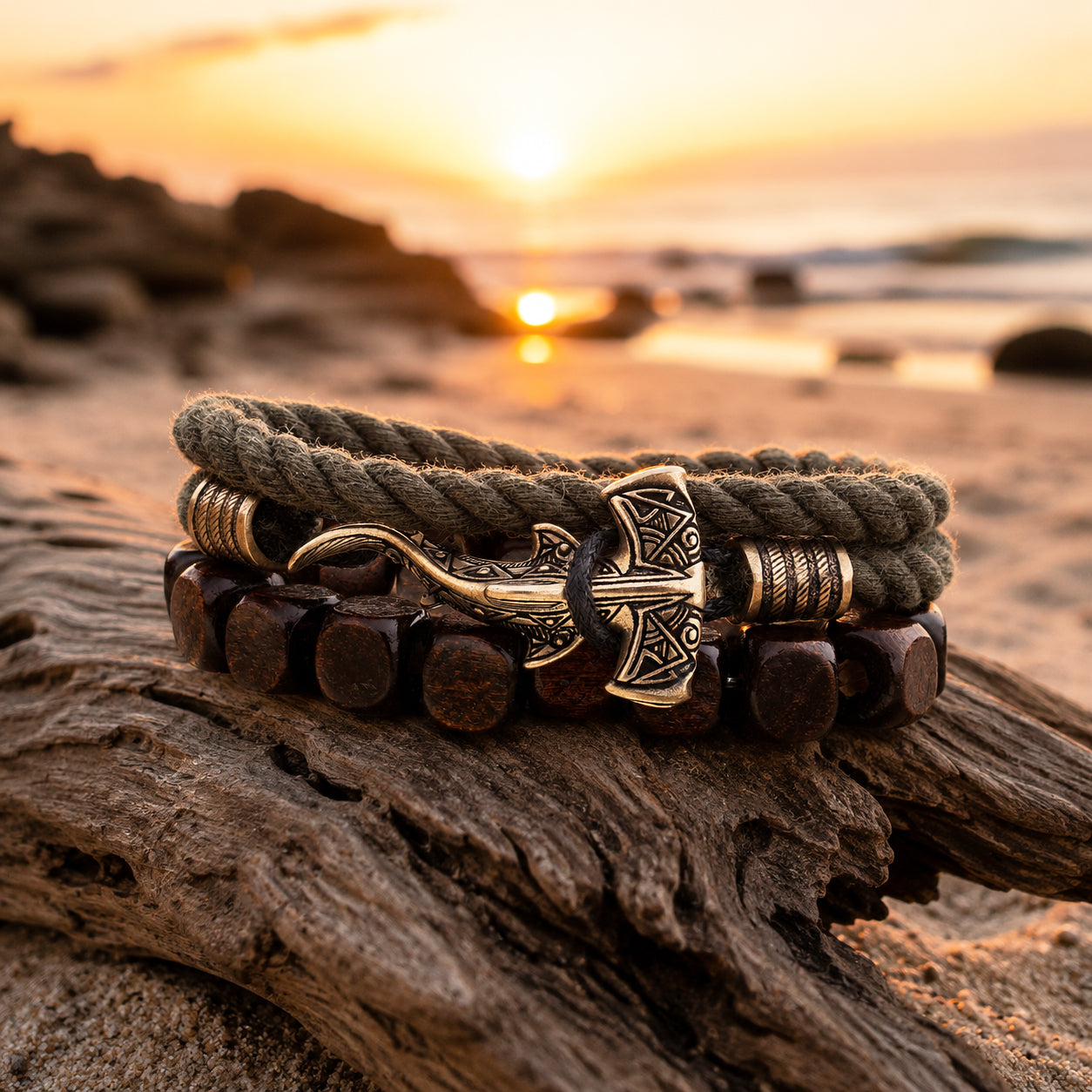 Hei Matau Fish Hook Bracelet Set – Cotton Cord & Wooden Bead Bracelets