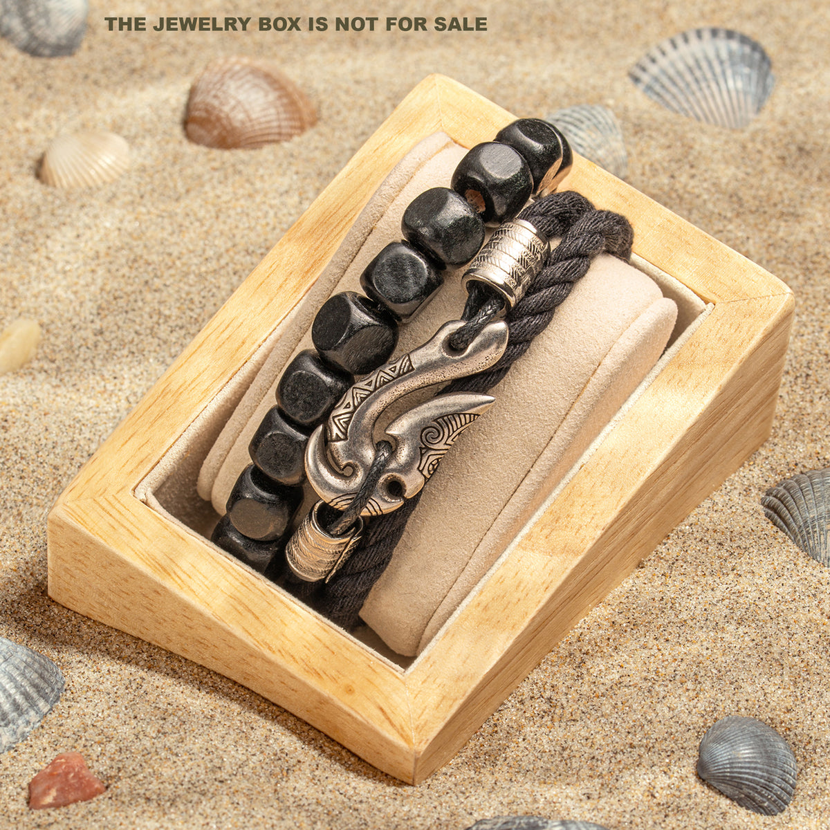 Ensemble de bracelets hameçons Hei Matau – Bracelets en cordon de coton et perles en bois