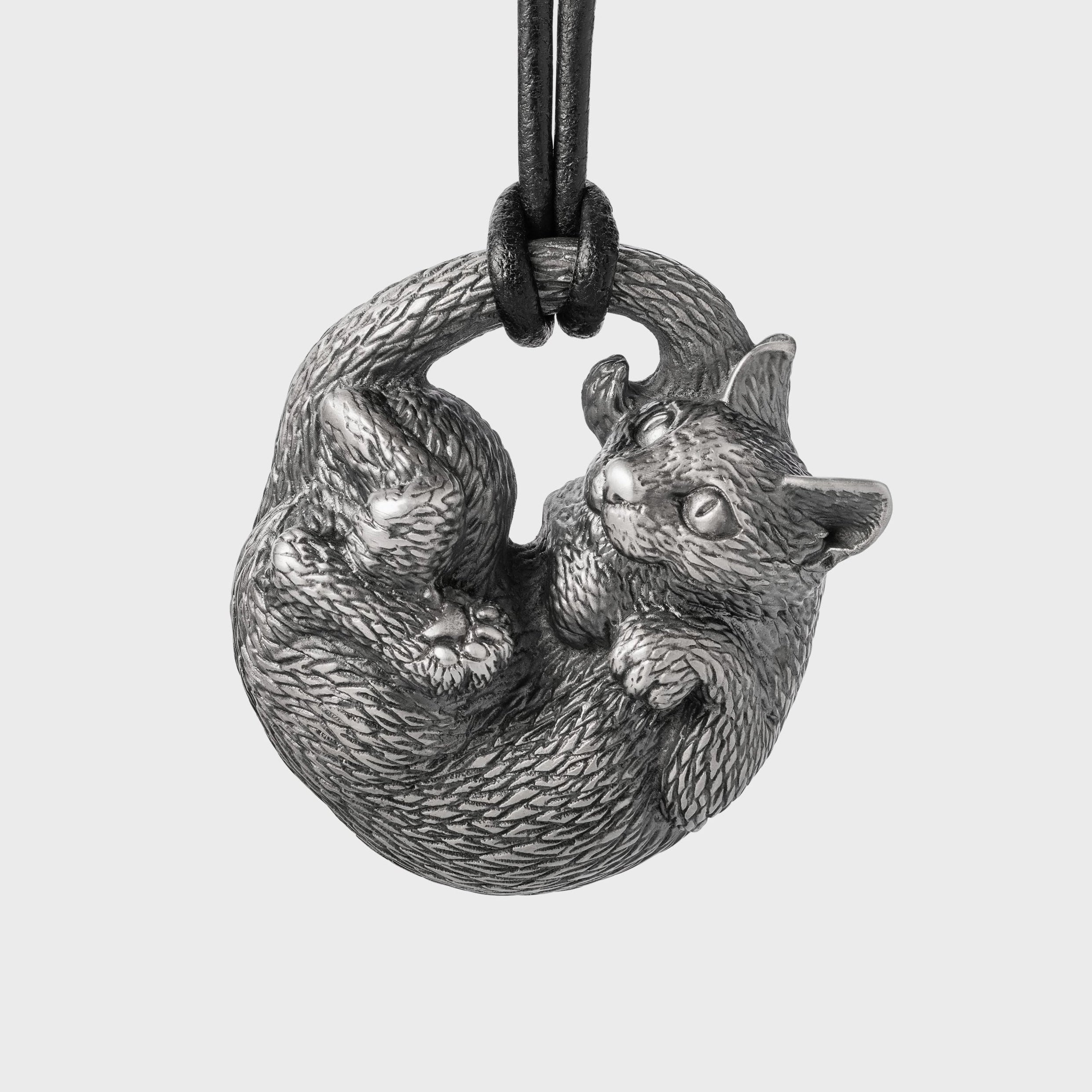 Cat Silver-plated Bronze Miniature – Handmade Figurine & Wearable Pendant