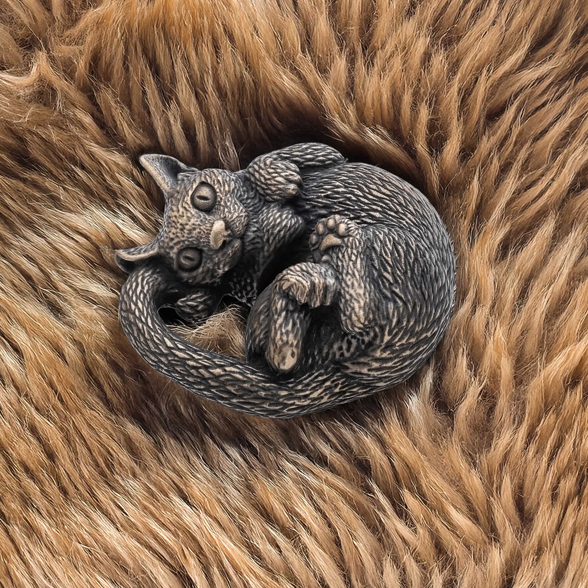 Cat Bronze Miniature – Handmade Figurine & Wearable Pendant