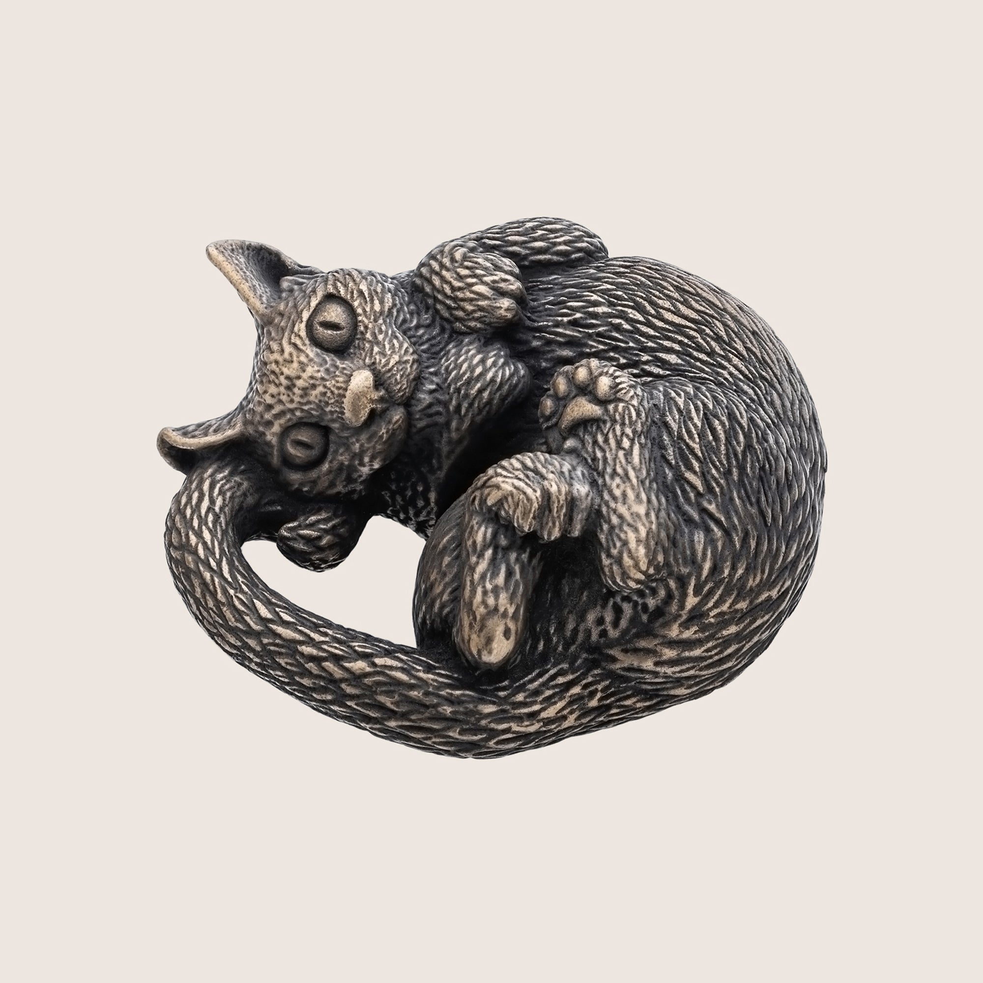 Cat Bronze Miniature – Handmade Figurine & Wearable Pendant