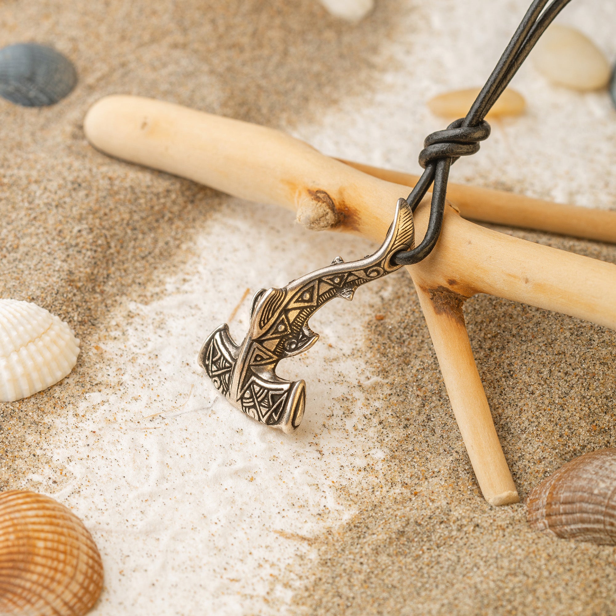 Hammerhead Shark Silver-plated Bronze Pendant – Handmade Ocean Tribal Jewelry