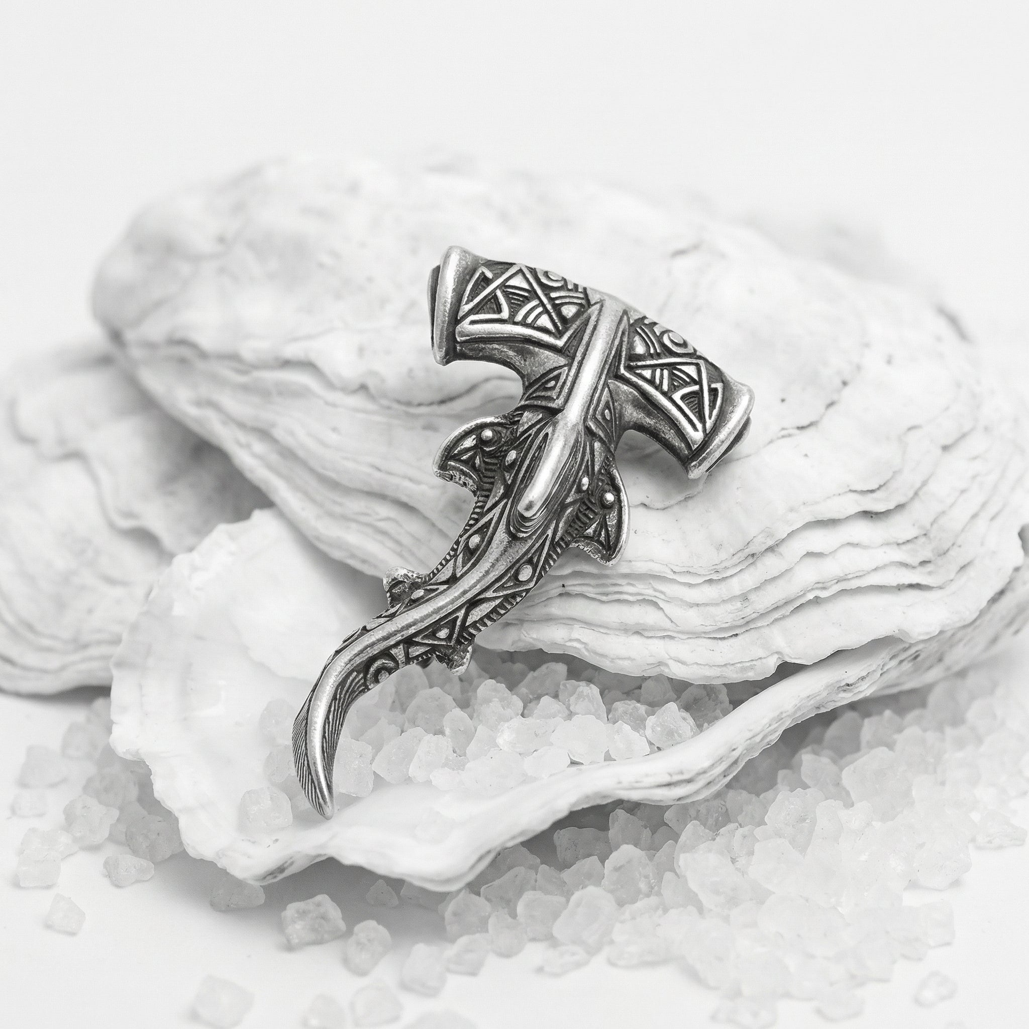 Hammerhead Shark Silver-plated Bronze Pendant – Handmade Ocean Tribal Jewelry