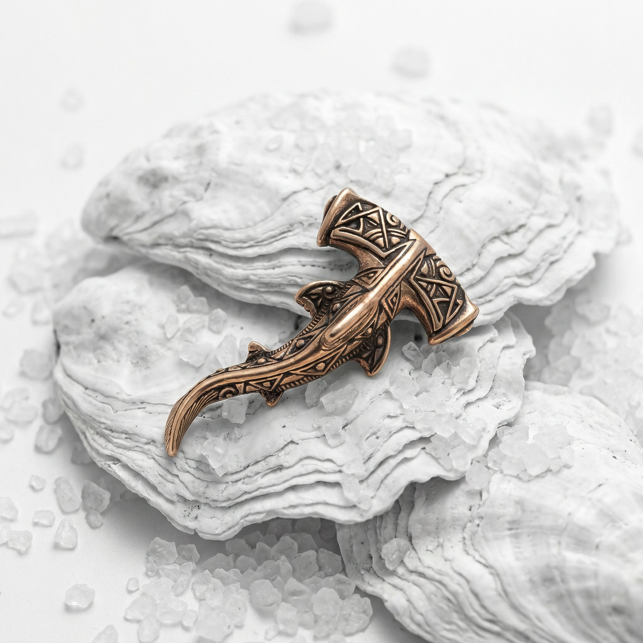Hammerhead Shark Bronze Pendant – Handmade Ocean Tribal Jewelry