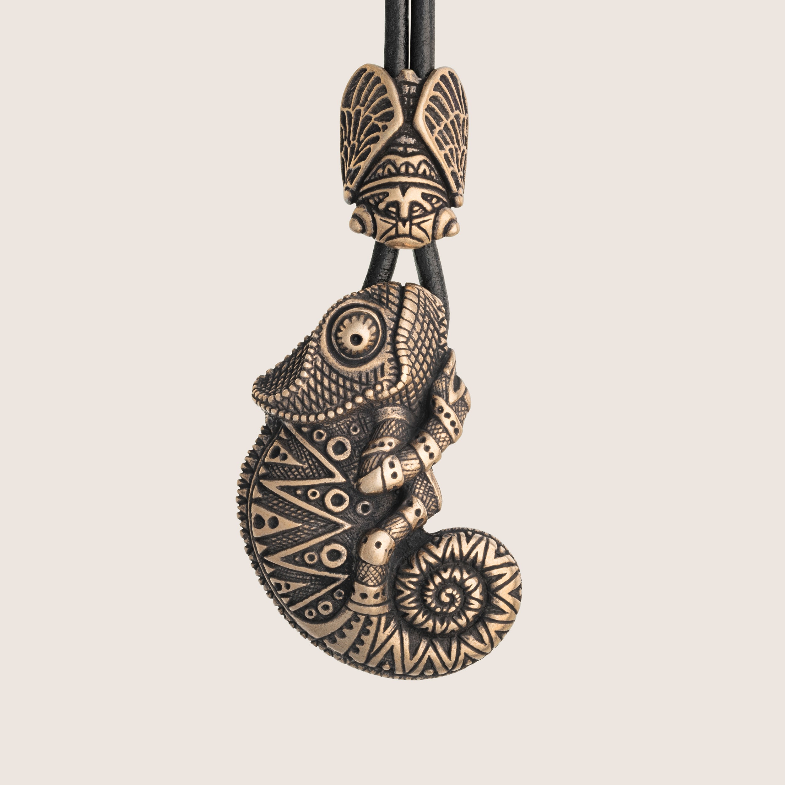 Chameleon & Cicada Pendant – Bronze Tribal Jewelry Gift
