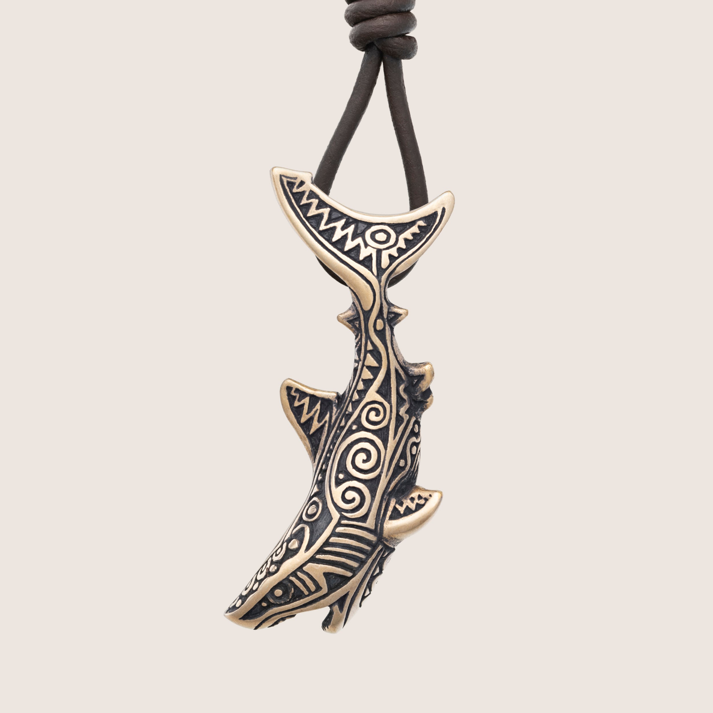 Great White Shark Pendant – Bronze Ocean Totem Jewelry