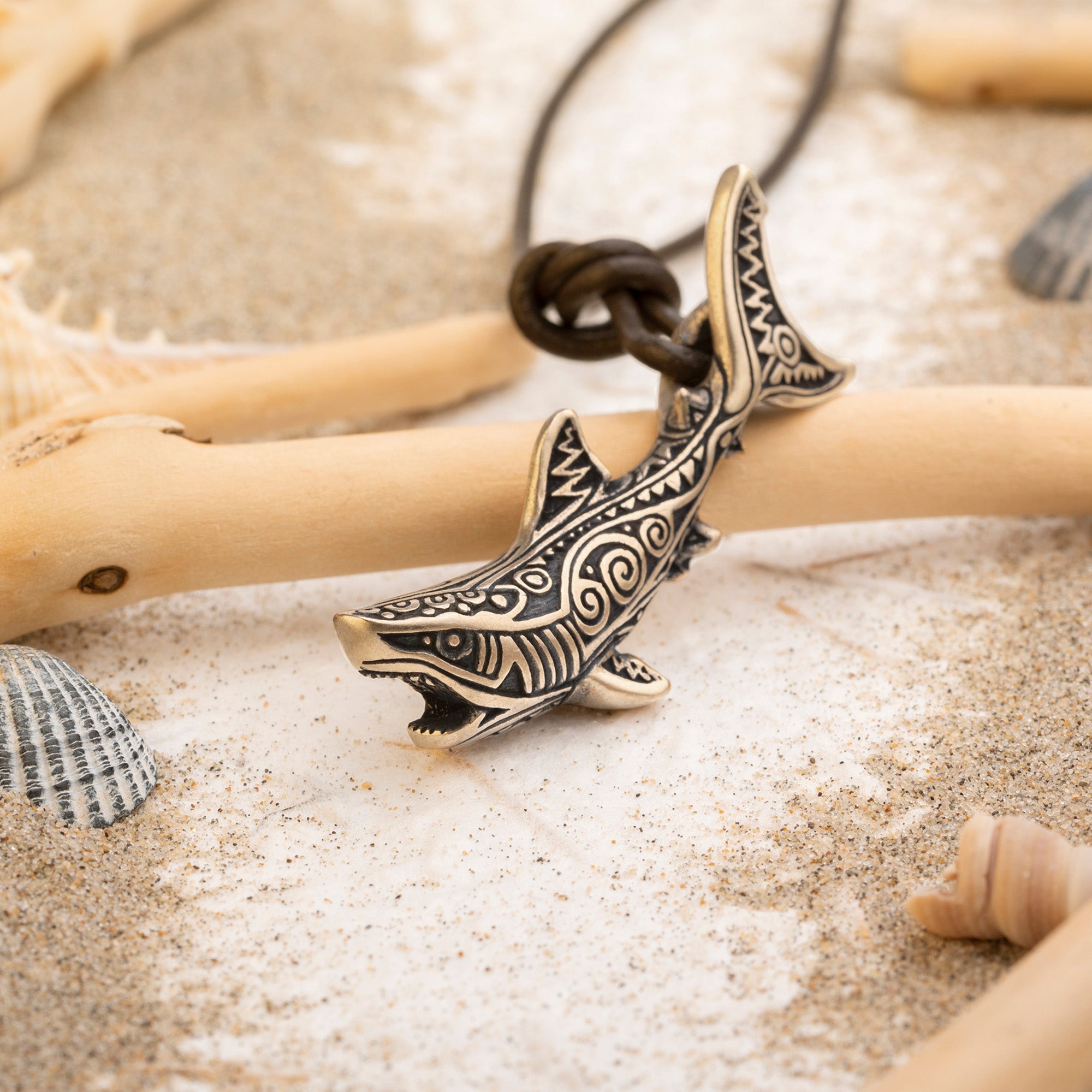 Great White Shark Pendant – Bronze Ocean Totem Jewelry