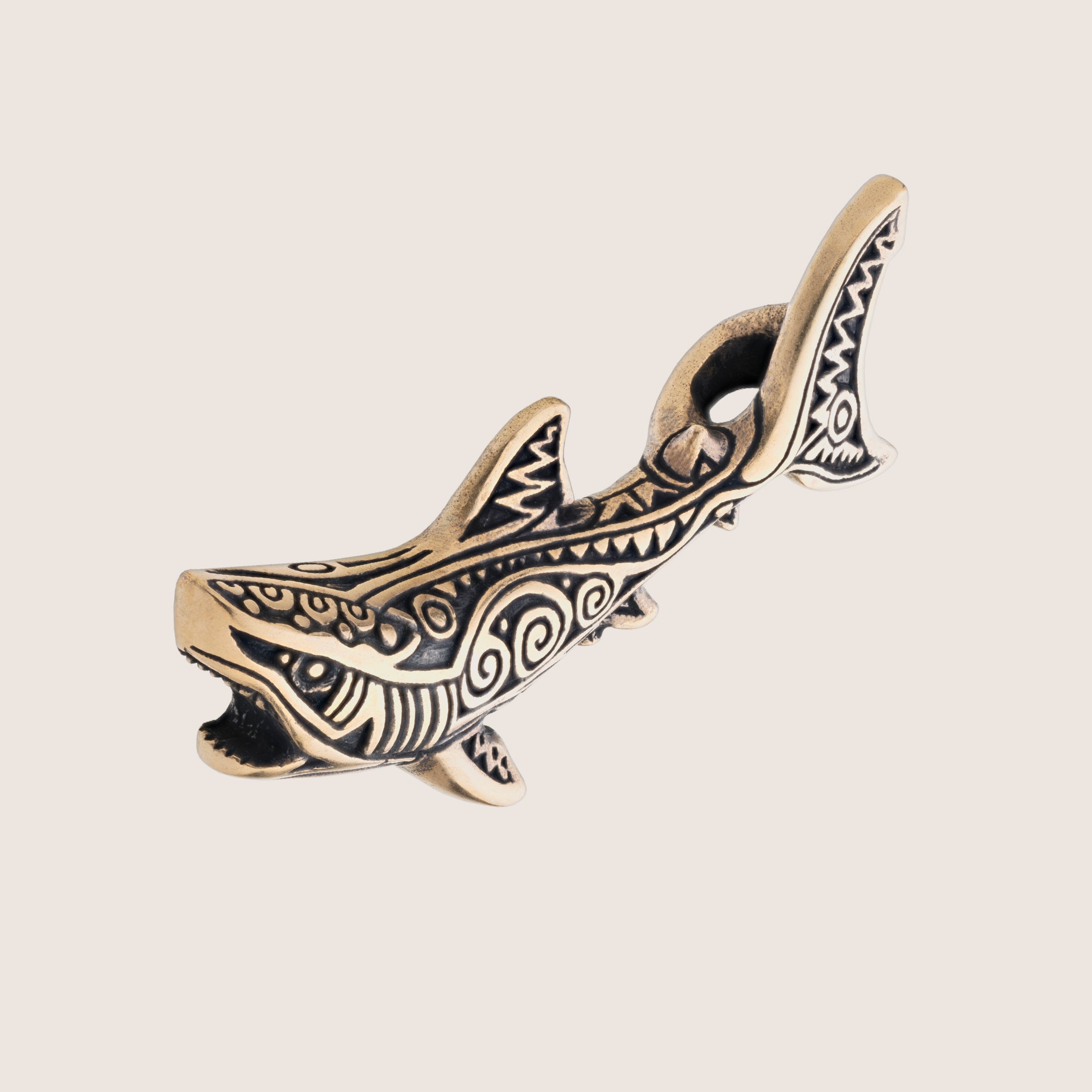 Great White Shark Pendant – Bronze Ocean Totem Jewelry