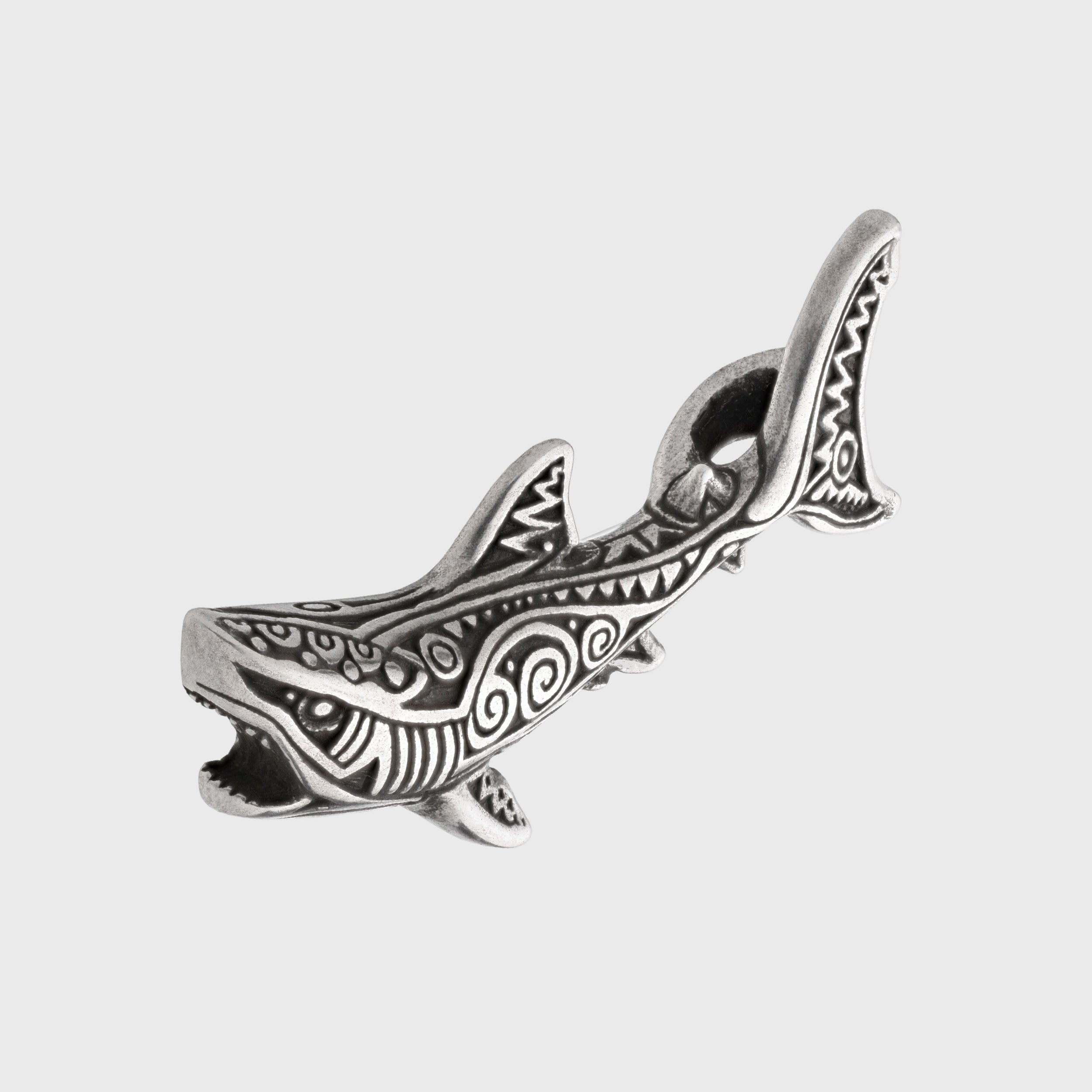 Great White Shark Pendant – Silver-plated Bronze Ocean Totem Jewelry