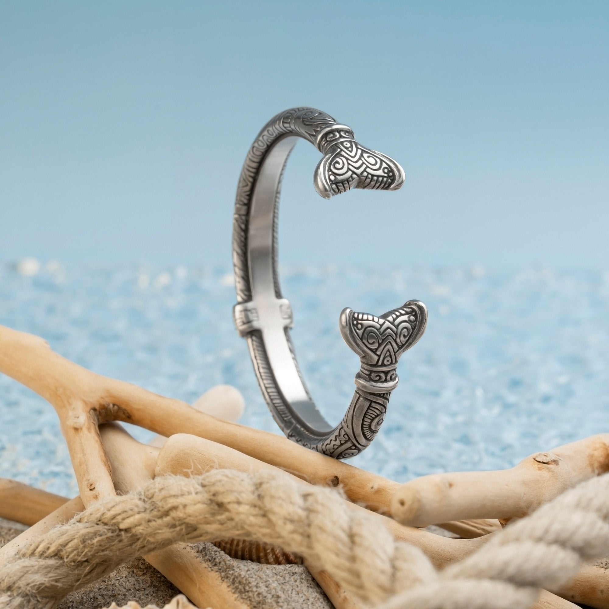 Whale Tail Pewter Cuff – Adjustable Maori Ocean Symbol Bracelet