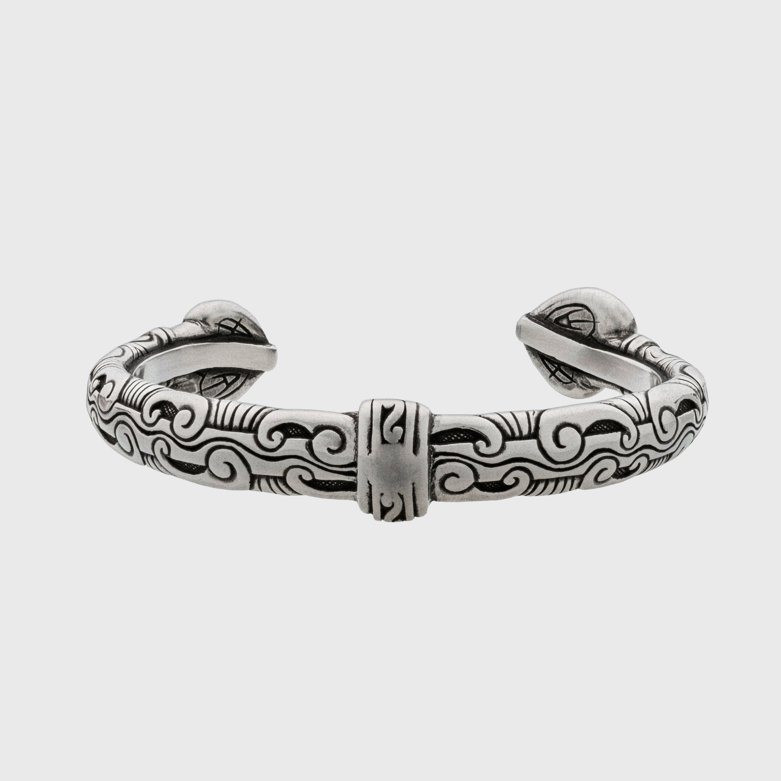 Maori Koru Pewter Bracelet – Adjustable Tribal Ocean Cuff Gift