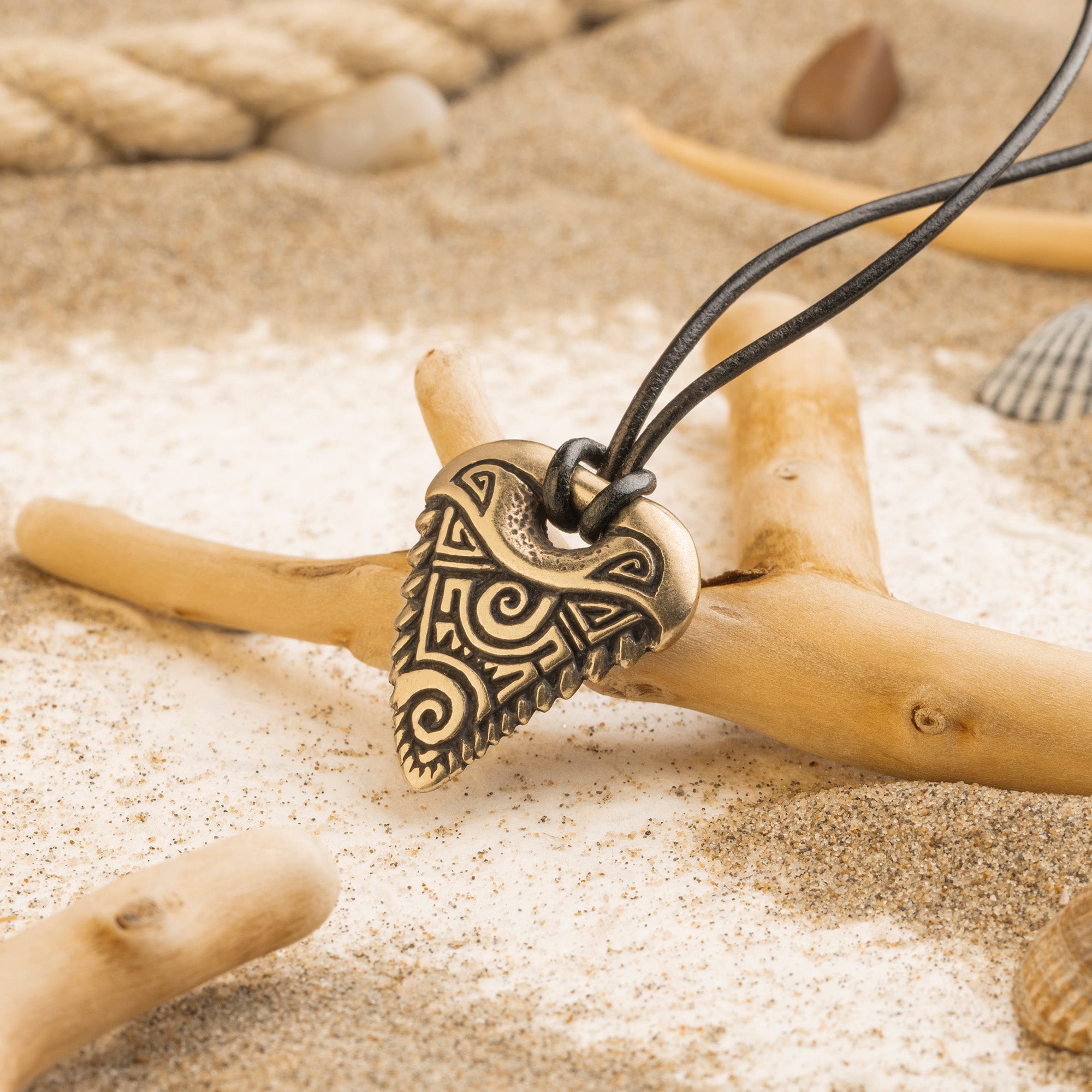 Shark Tooth Bronze Pendant – Ocean Tribal Necklace