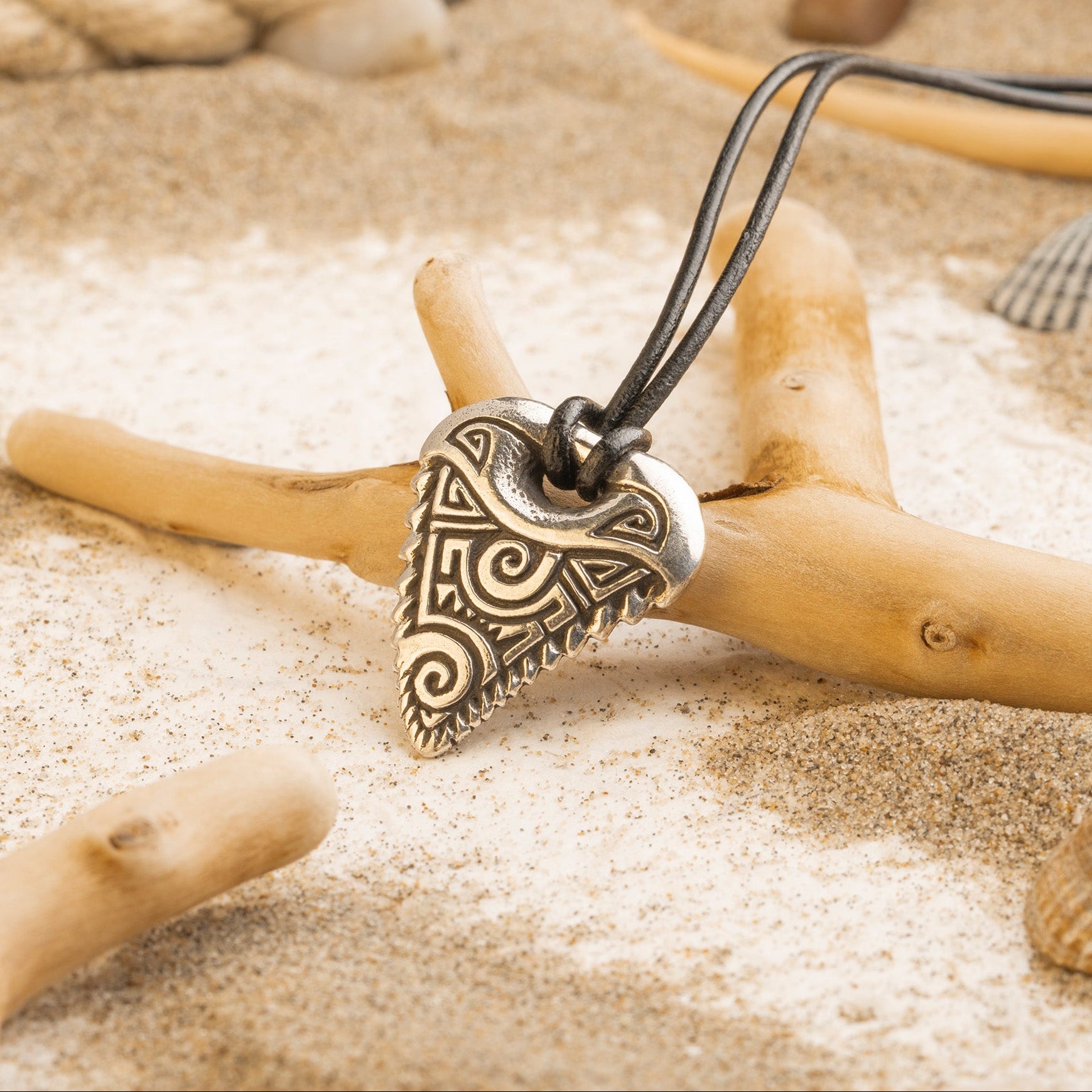 Shark Tooth Silver-plated Bronze Pendant – Handmade Tribal Jewelry