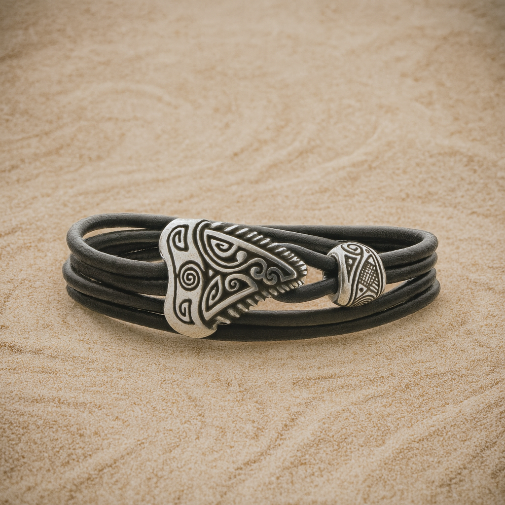 Shark Tooth Leather Bracelet – Bronze Tribal Jewelry