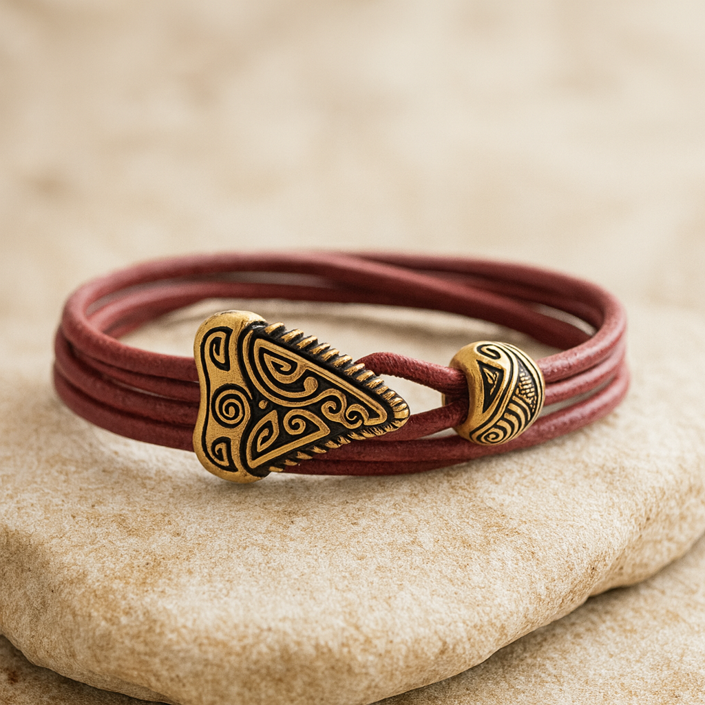 Shark Tooth Leather Bracelet – Bronze Tribal Jewelry