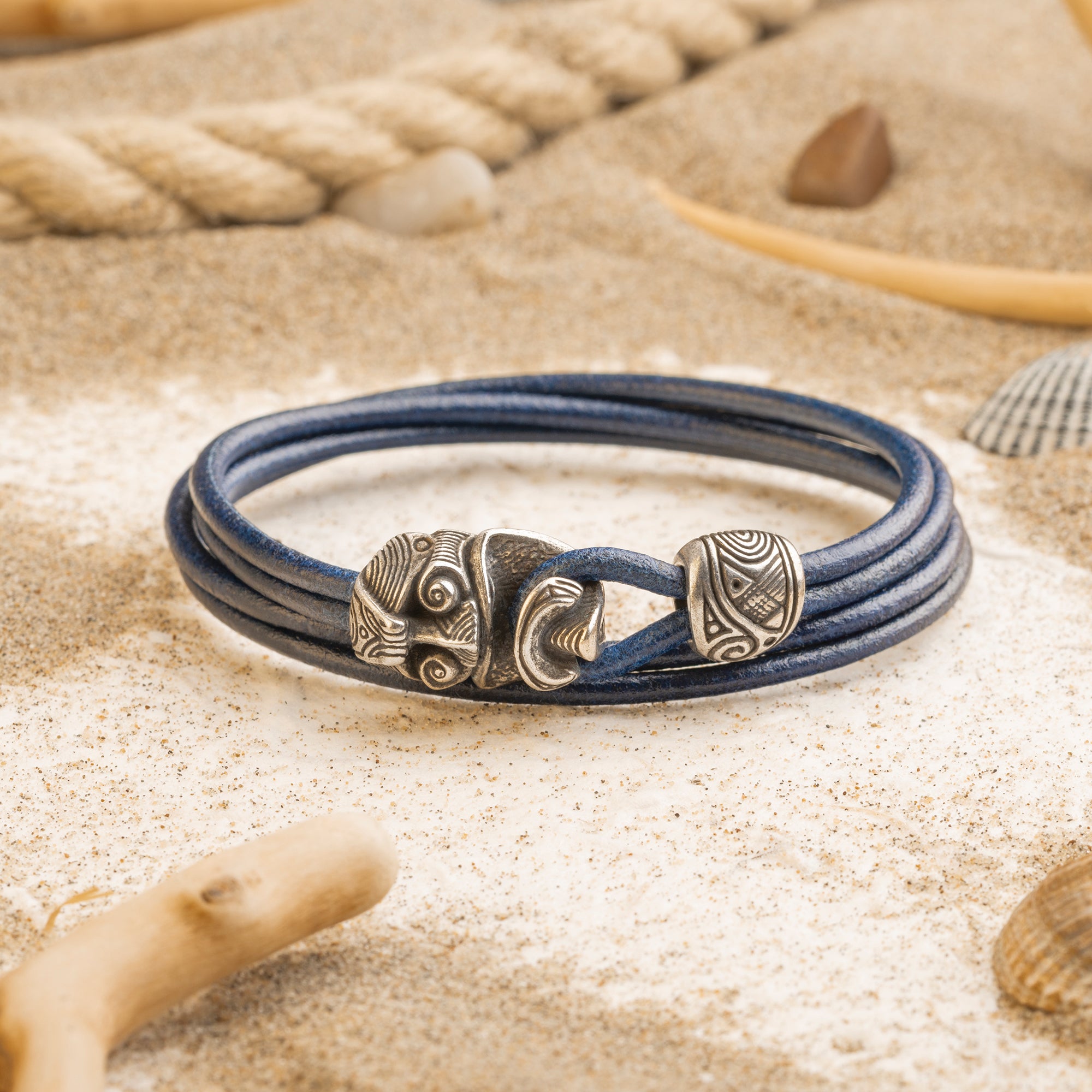 Warrior Mask Leather Bracelet – Tribal-Inspired Bronze Jewelry