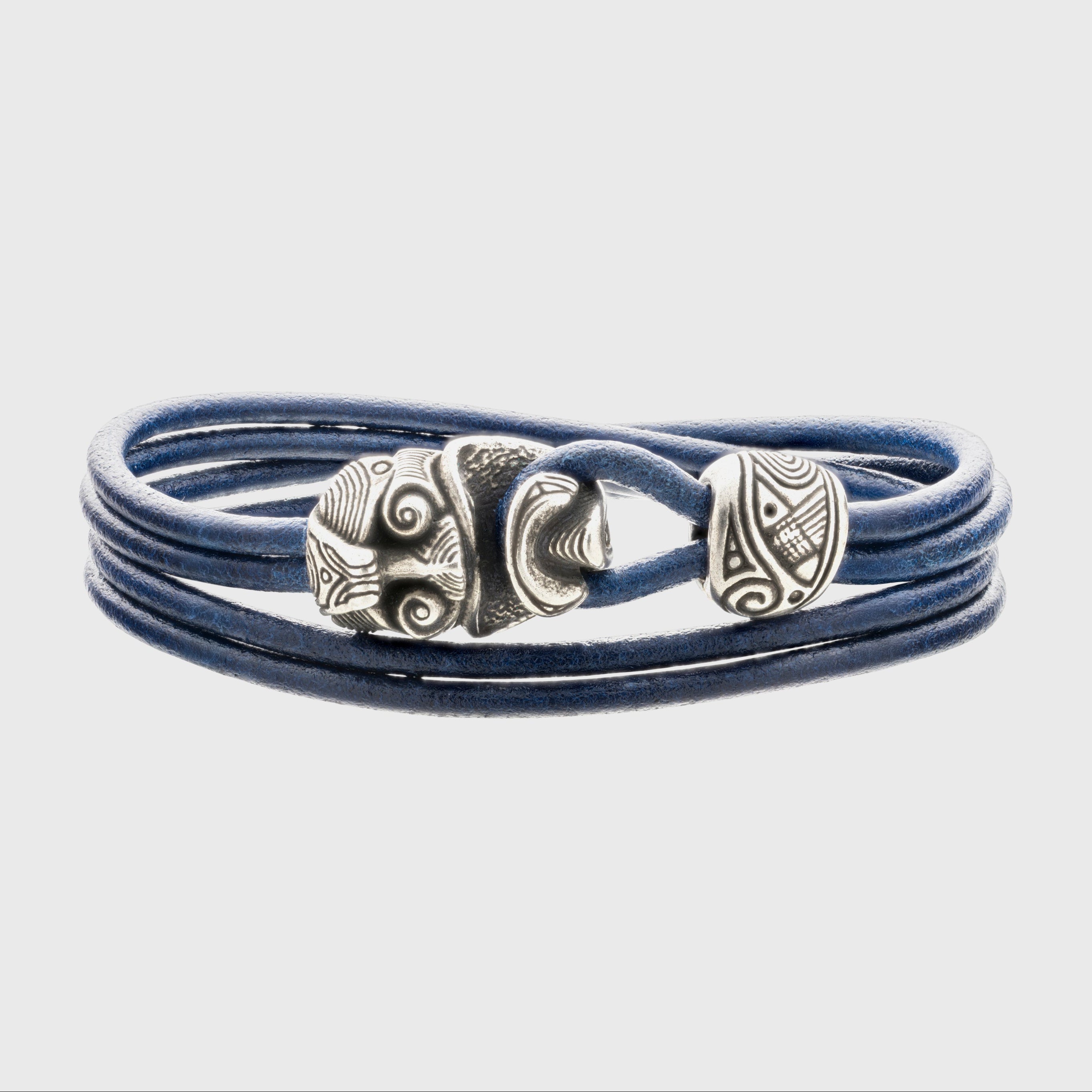 Warrior Mask Leather Bracelet – Tribal-Inspired Bronze Jewelry