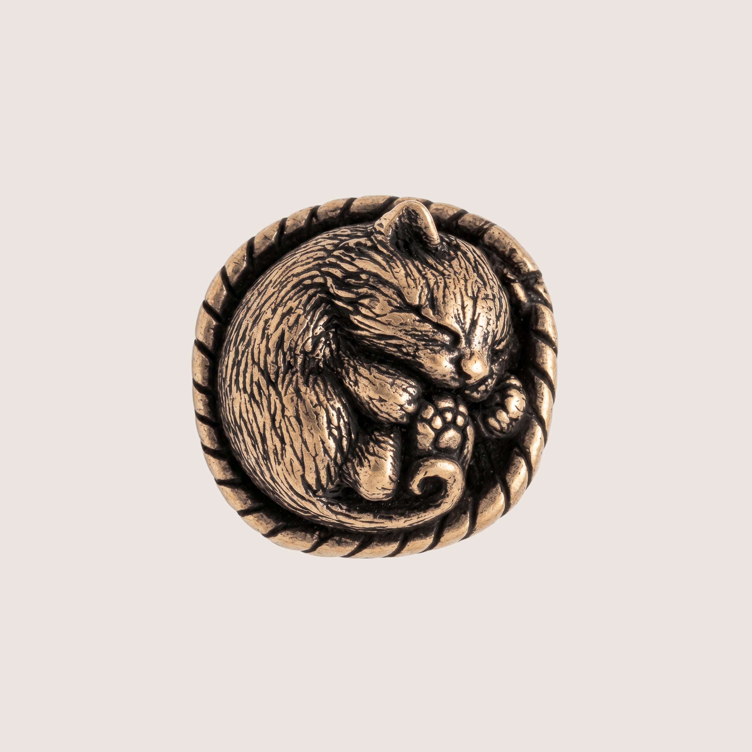 Sleeping Cat in Basket – Bronze Miniature, Desk Decor & Keychain