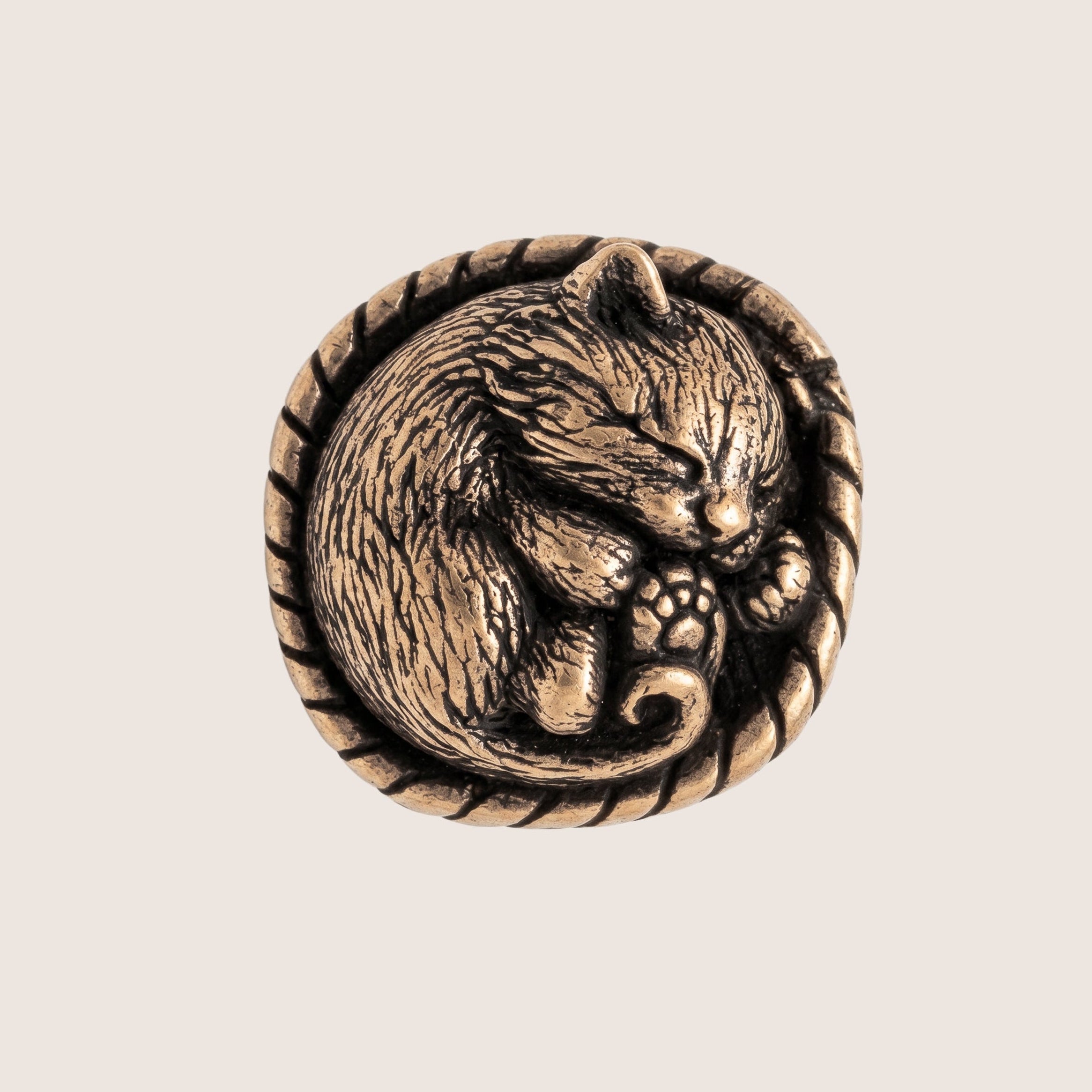 Sleeping Cat in Basket – Bronze Miniature, Desk Decor & Keychain