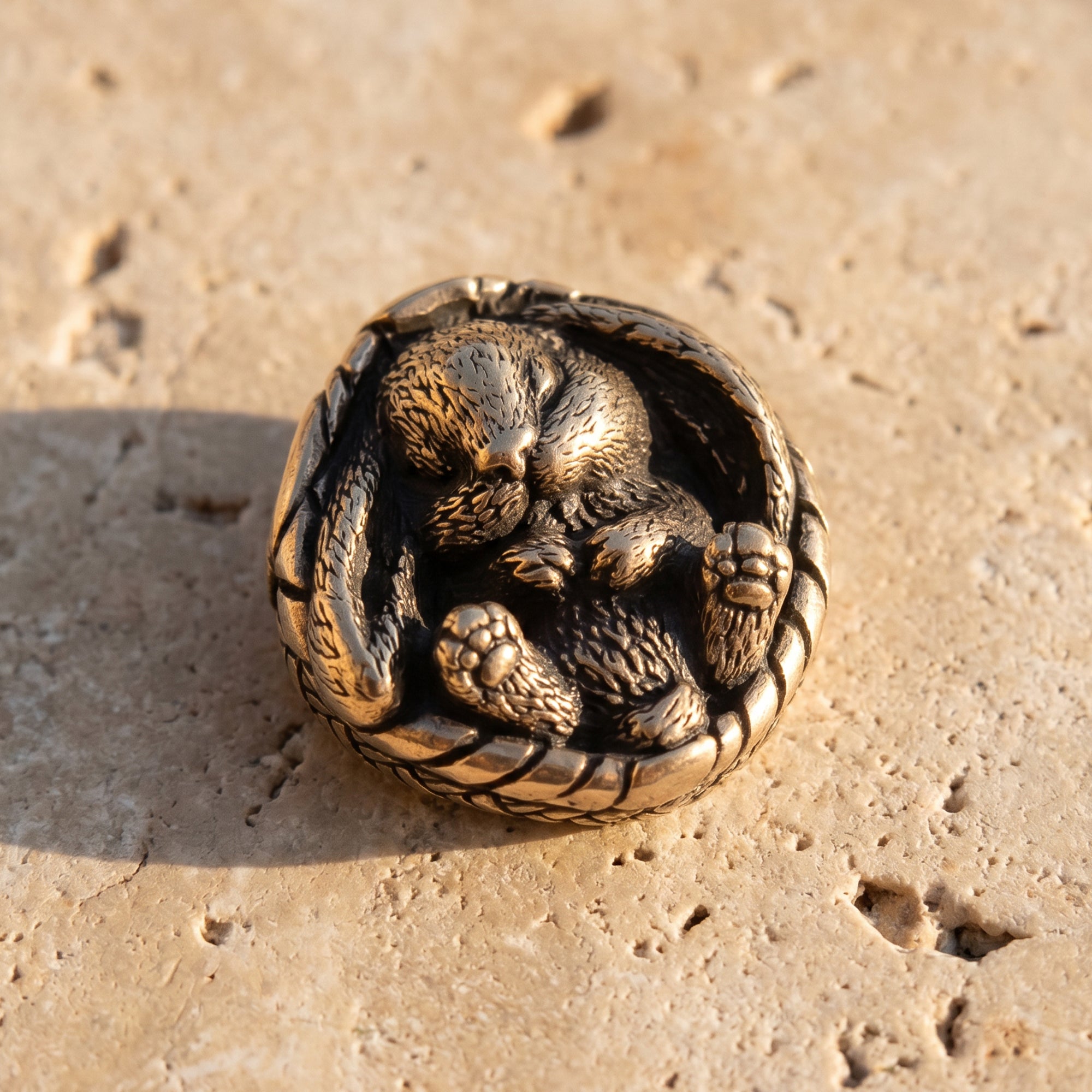 Sleeping Bunny in Basket – Bronze Miniature, Desk Decor & Keychain