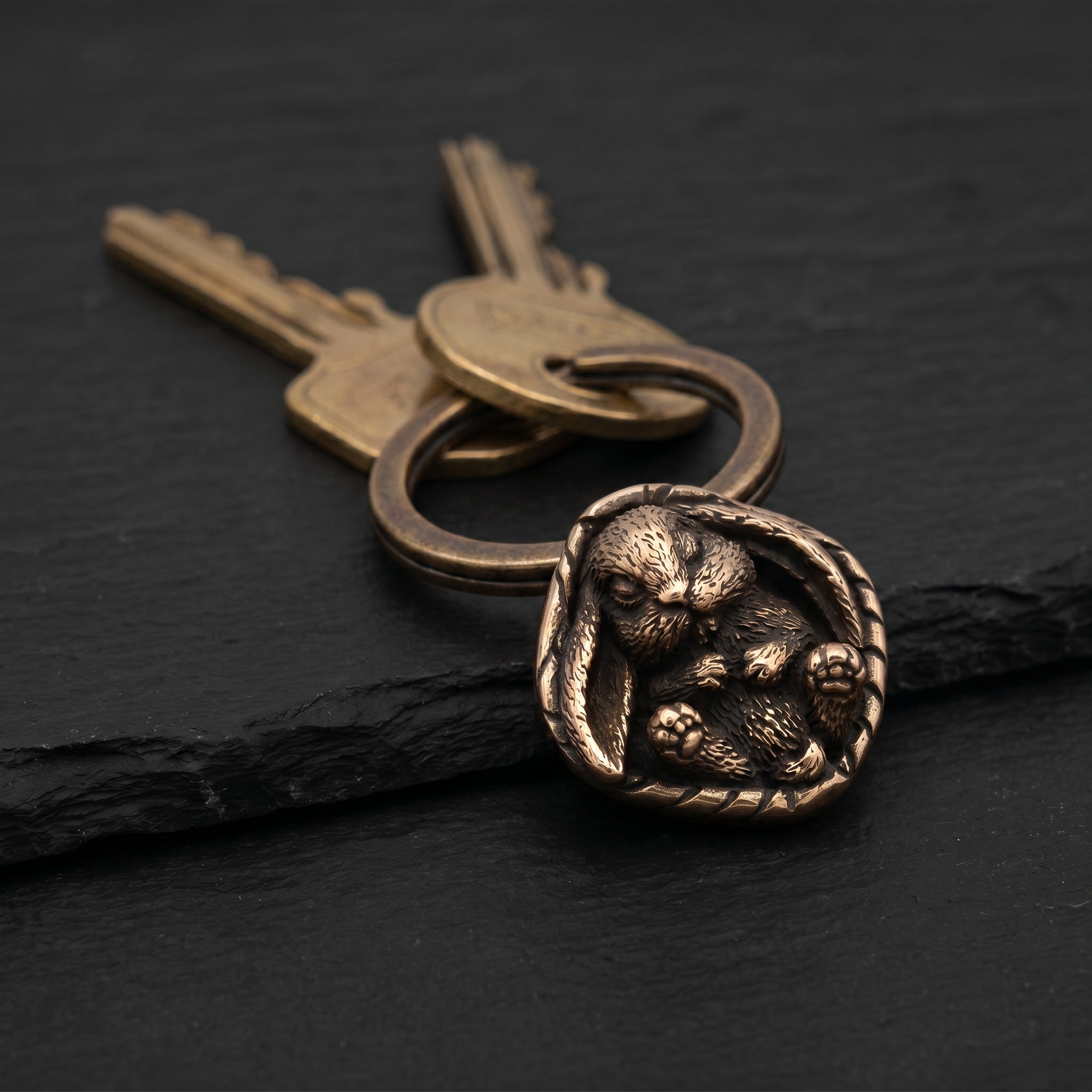 Sleeping Bunny in Basket – Bronze Miniature, Desk Decor & Keychain