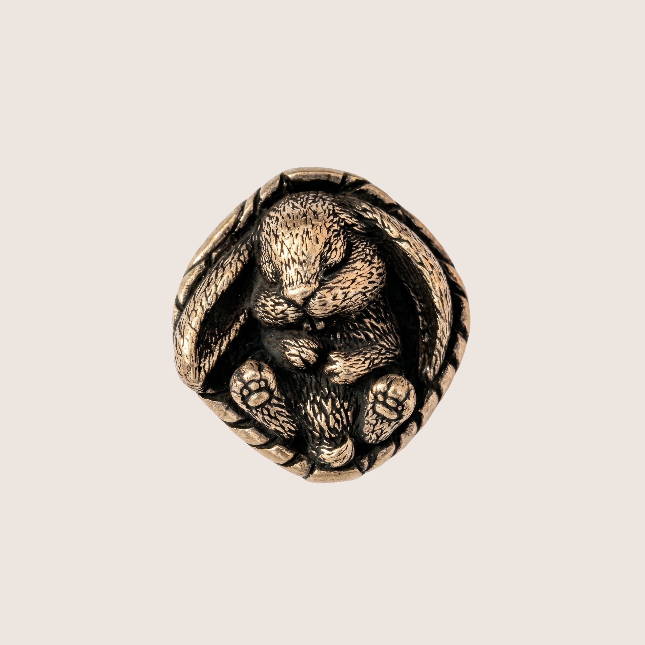 Sleeping Bunny in Basket – Bronze Miniature, Desk Decor & Keychain