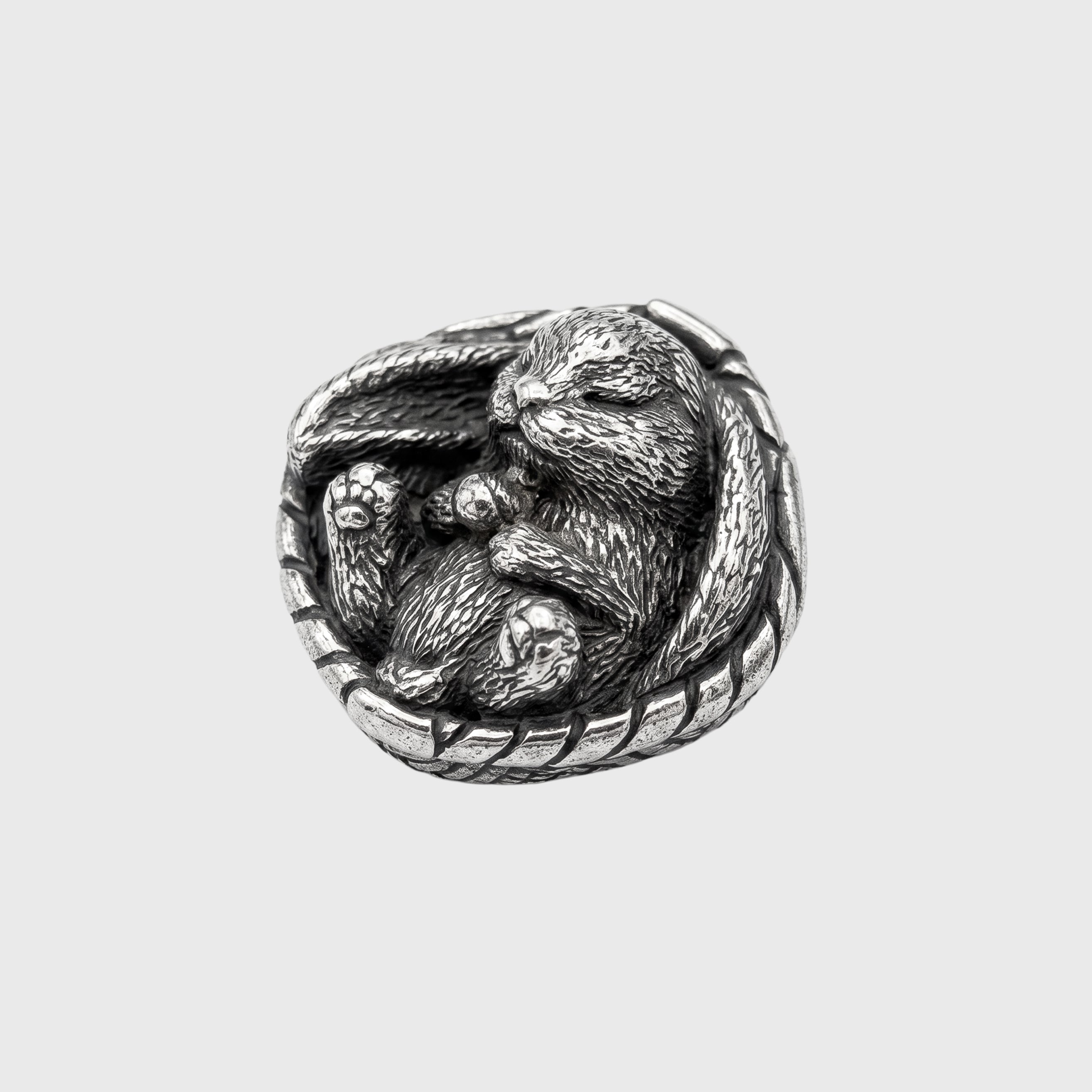 Sleeping Bunny in Basket – Bronze Miniature, Desk Decor & Keychain