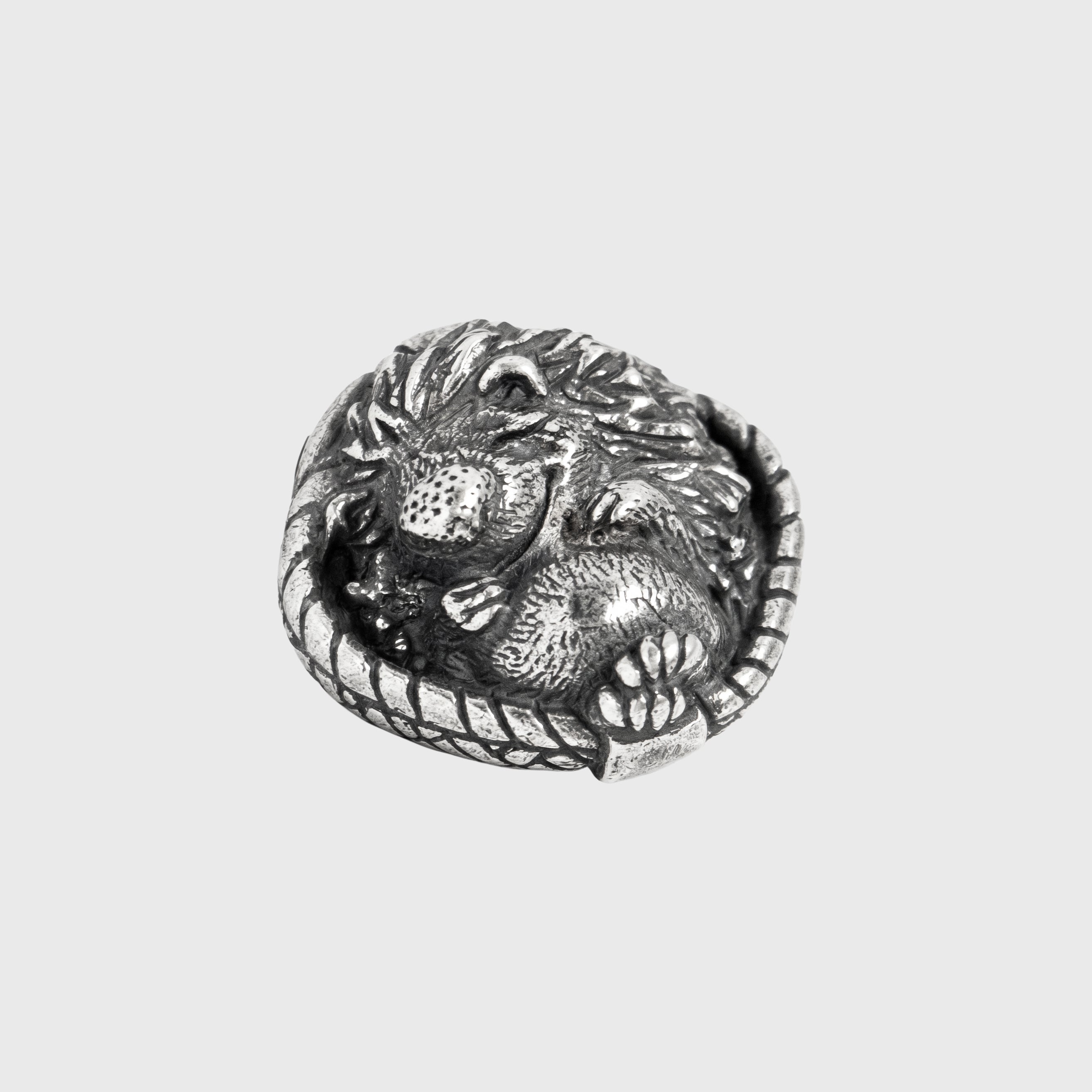 Sleeping Hedgehog in Basket – Bronze Miniature, Desk Decor & Keychain