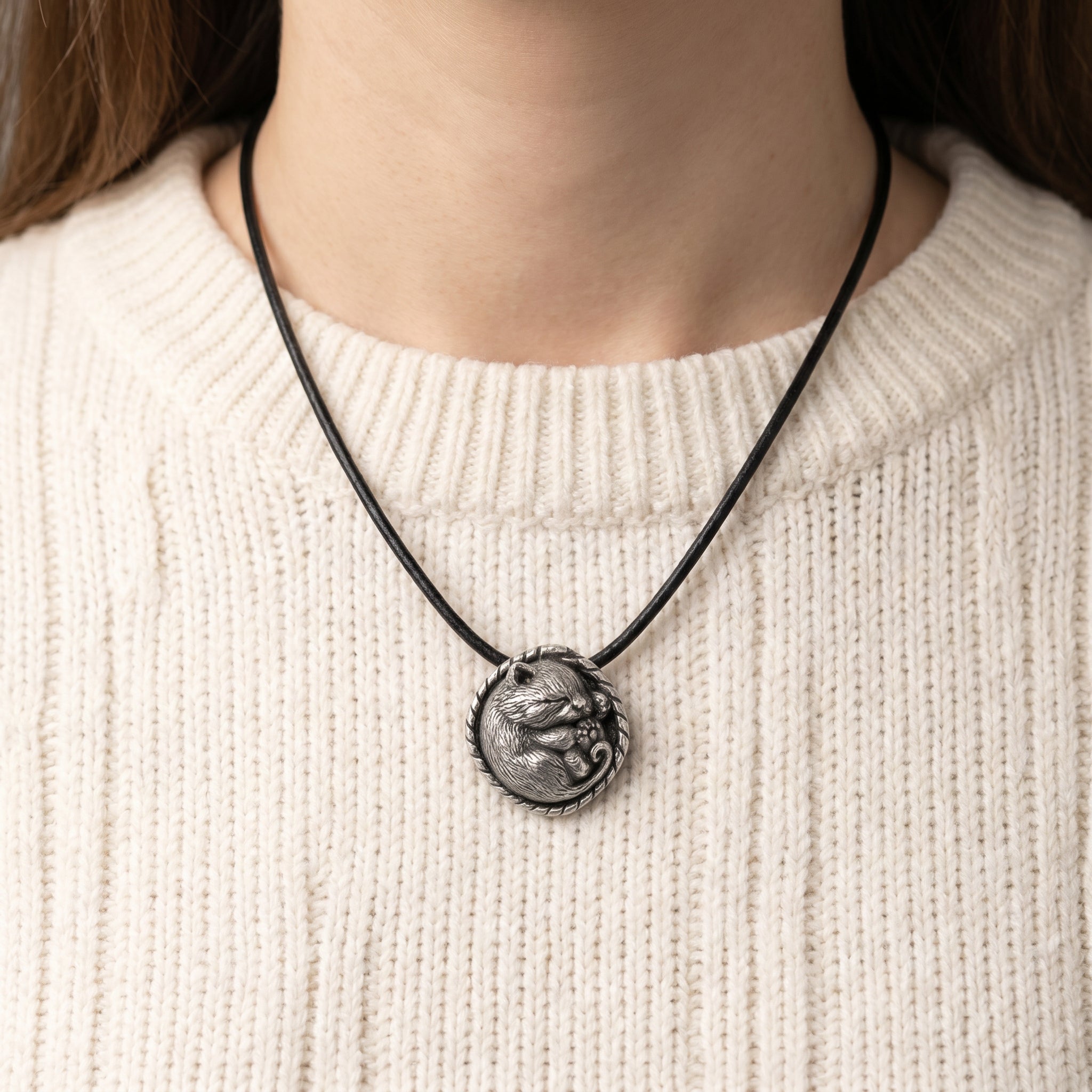 Sleeping Cat in Basket – Bronze Miniature, Desk Decor & Keychain