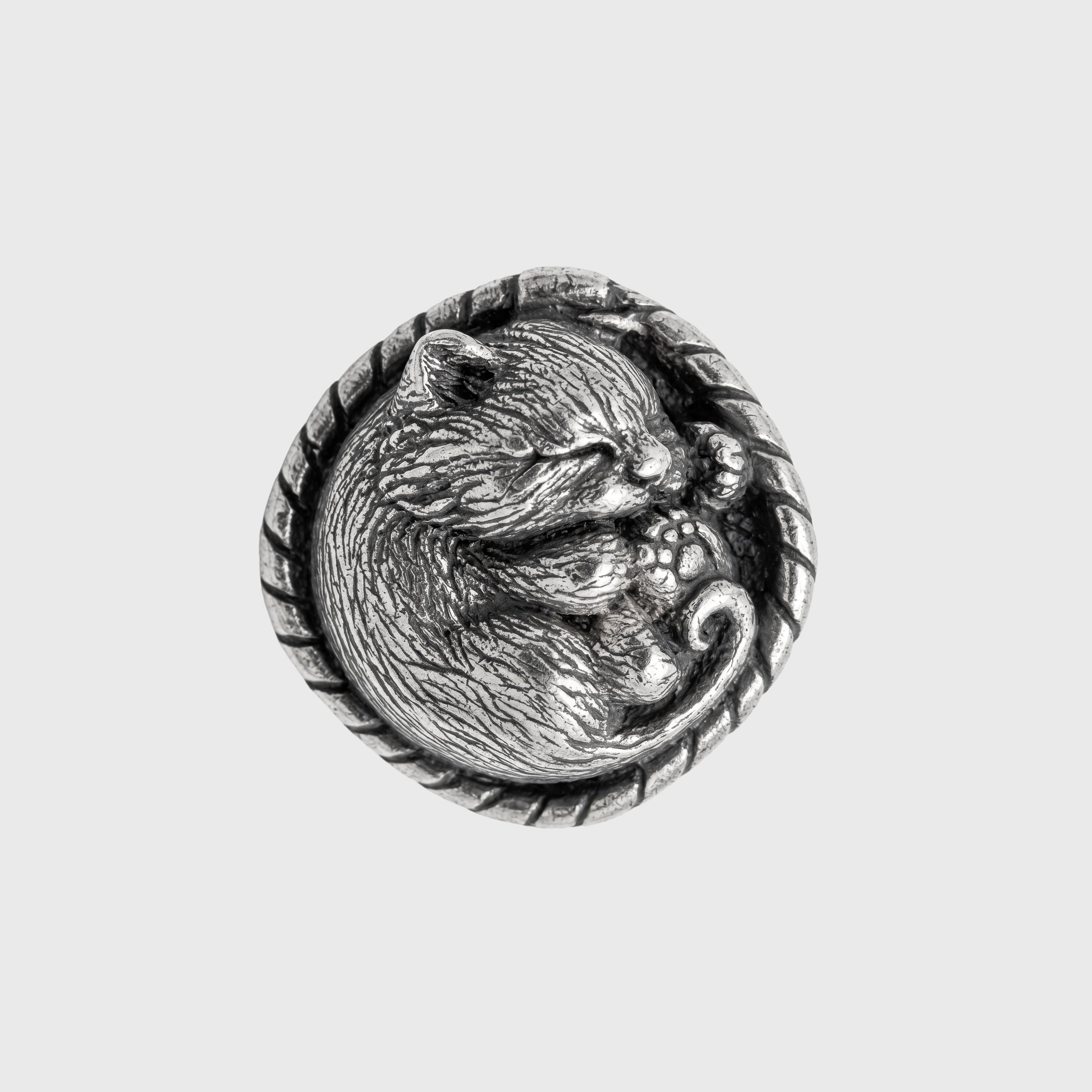 Sleeping Cat in Basket – Bronze Miniature, Desk Decor & Keychain