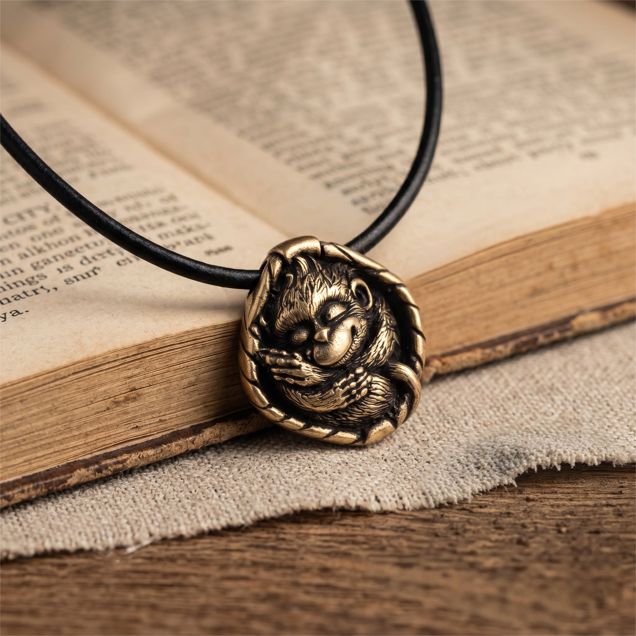 Sleeping Monkey in Basket – Bronze Miniature, Desk Decor & Keychain