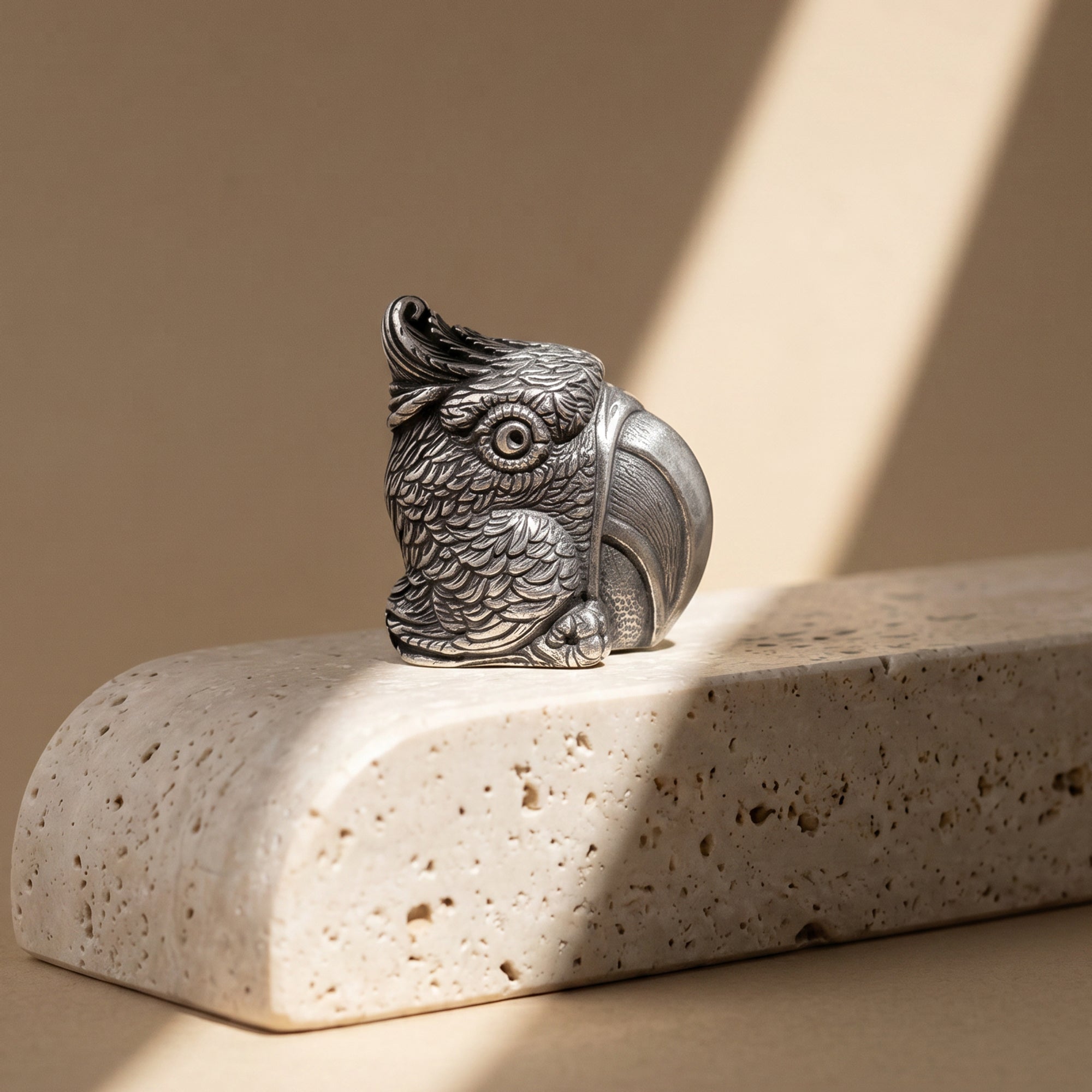 Parrot Silver-plated Bronze Figurine – Handmade Miniature Sculpture