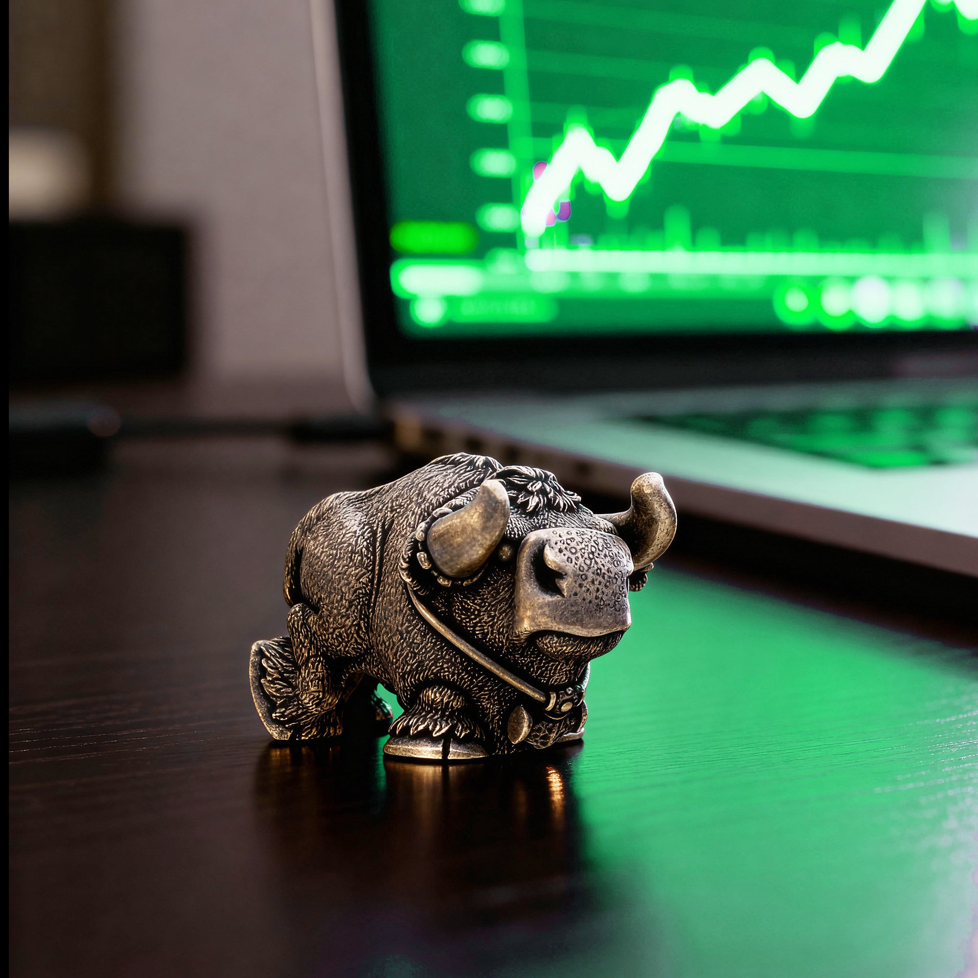 Bullen-Miniaturfigur – handgefertigtes Sammlerstück aus Bronze