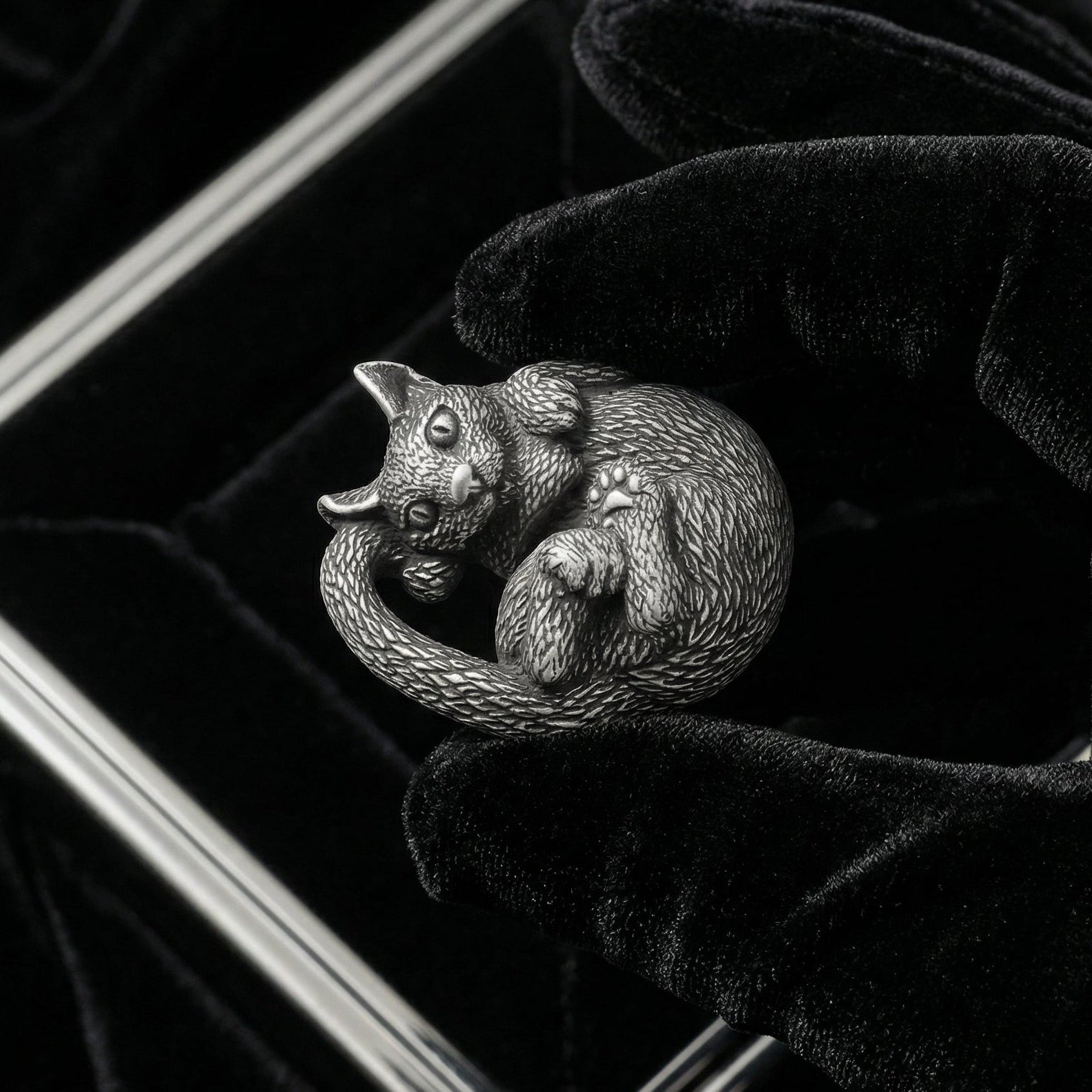 Cat Silver-plated Bronze Miniature – Handmade Figurine & Wearable Pendant