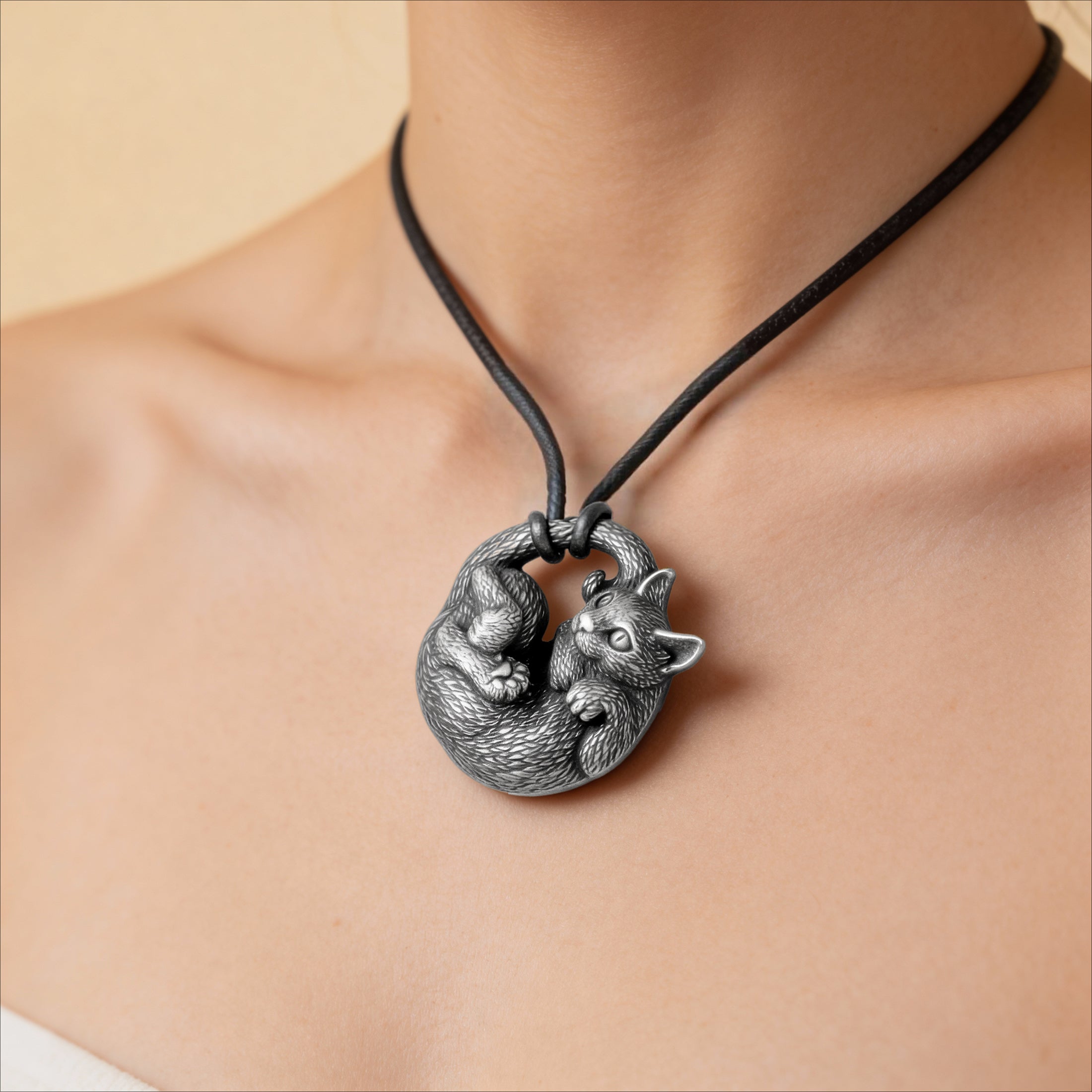 Cat Silver-plated Bronze Miniature – Handmade Figurine & Wearable Pendant
