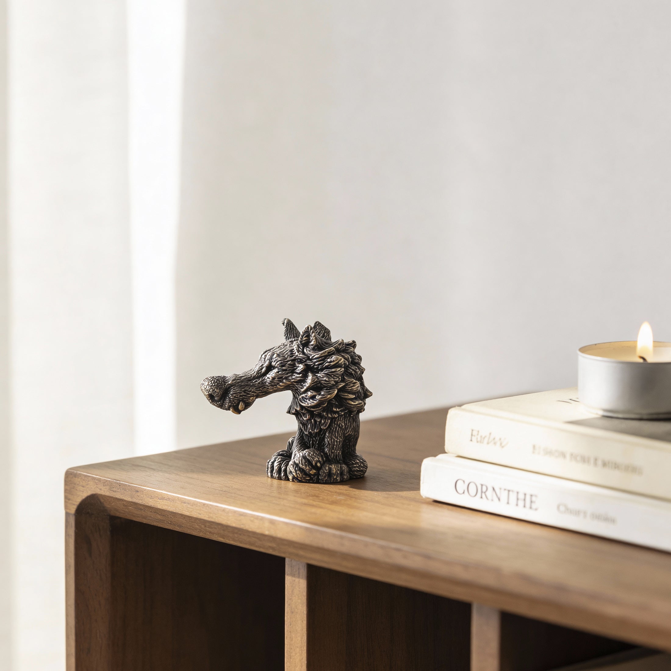 Wolf Bronze Figurine – Handcrafted Miniature Wildlife Statuette