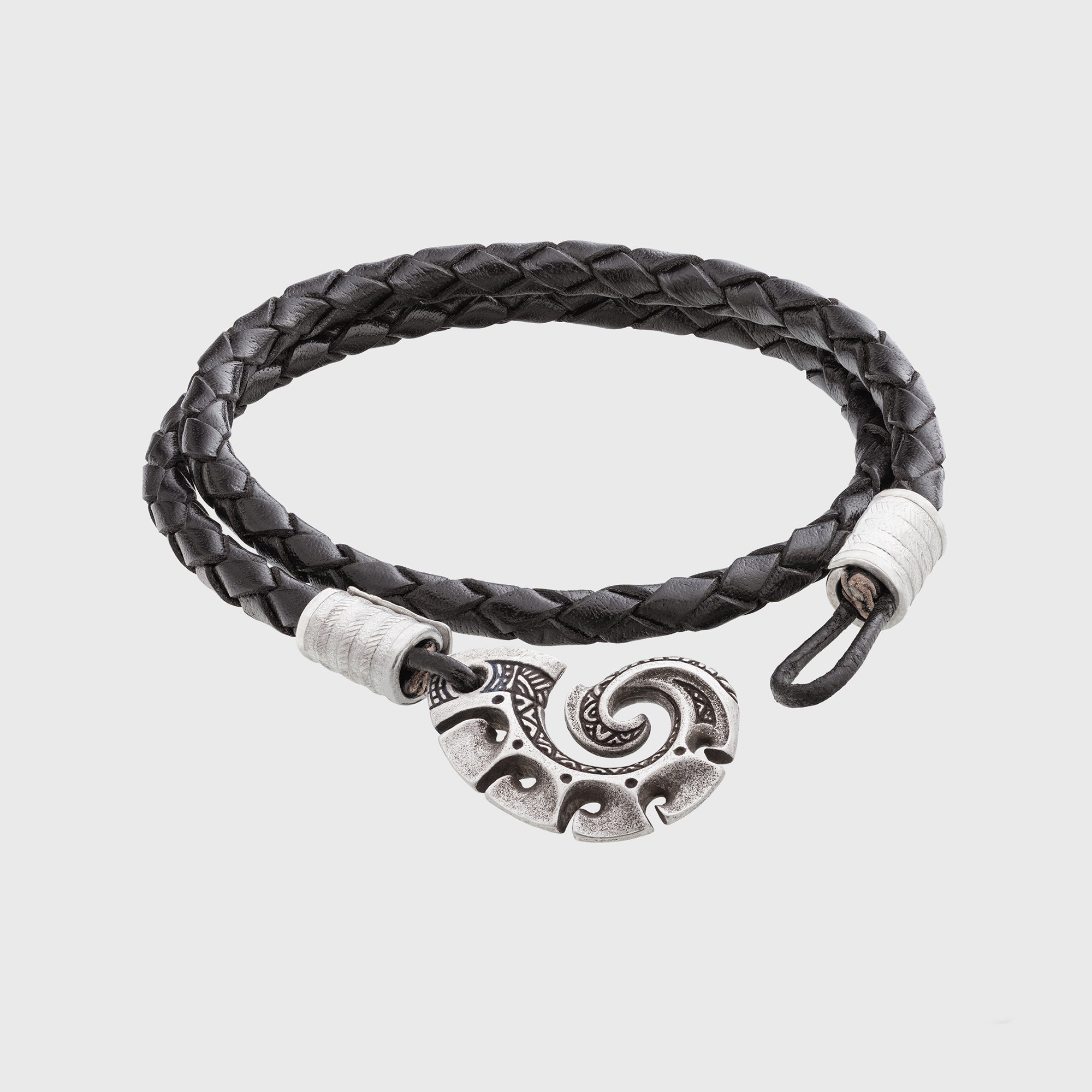 Maori Fish Hook Leather Bracelet – Handmade Bronze Jewelry