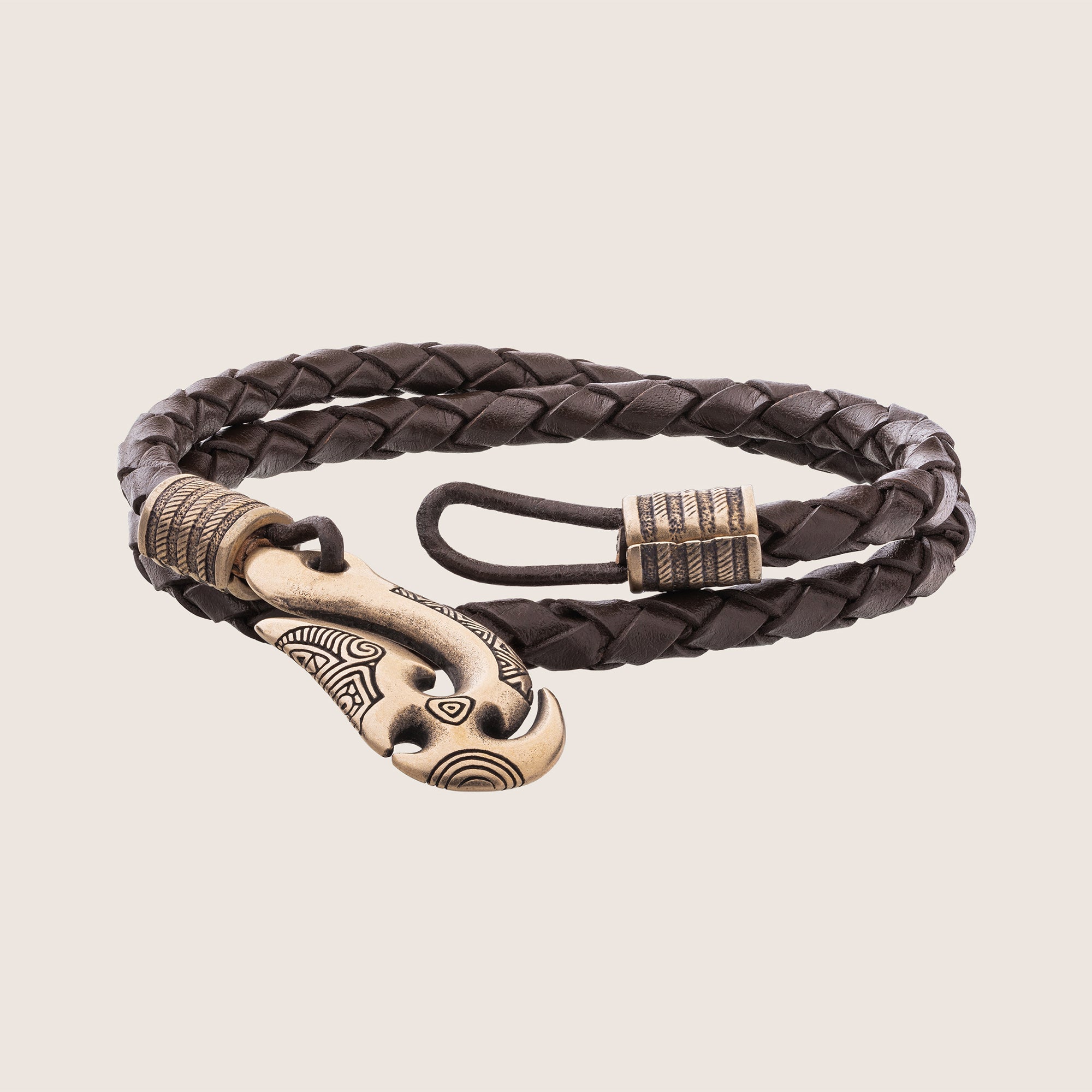 Fish Hook Leather Bracelet – Handmade Hei Matau Maori Jewelry