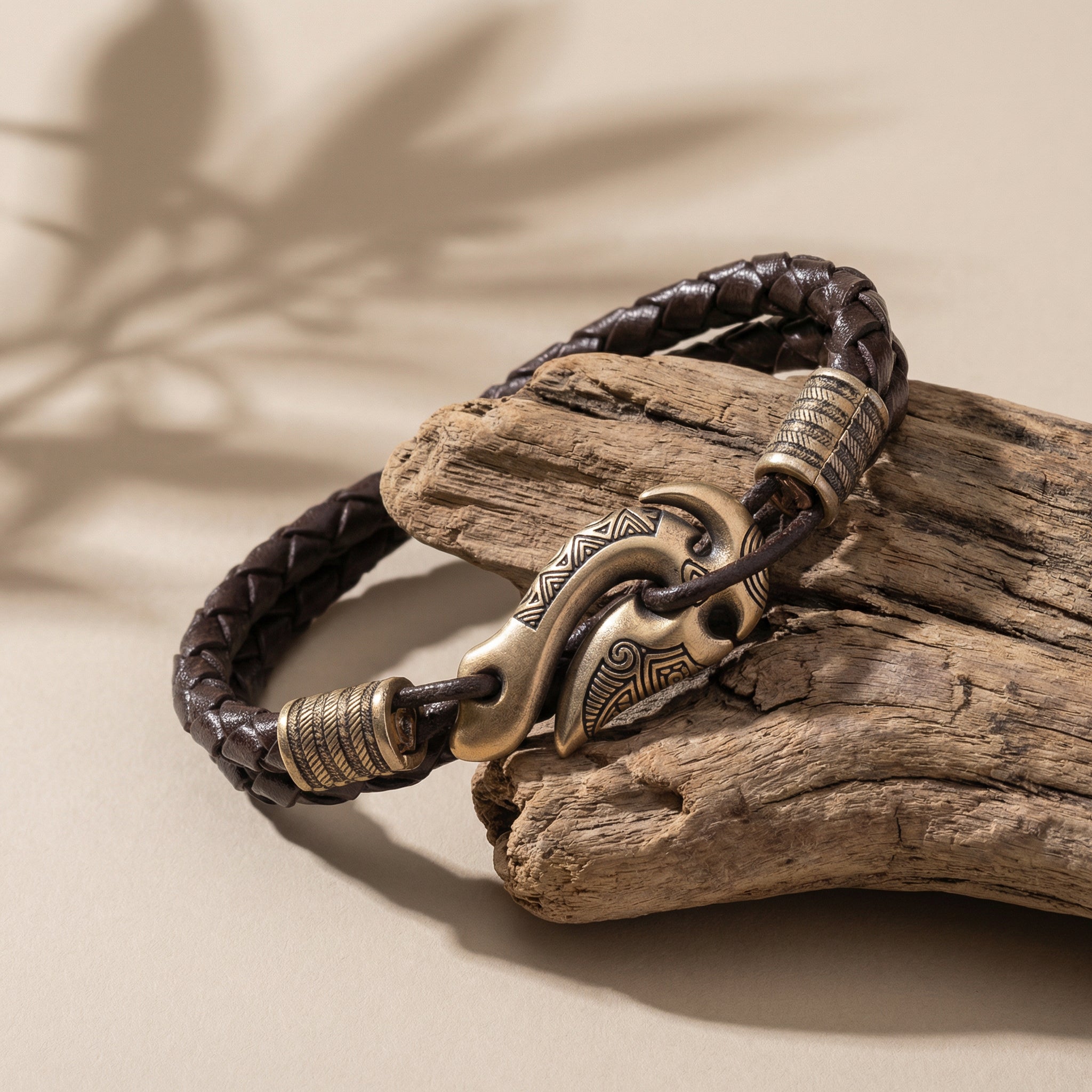 Fish Hook Leather Bracelet – Handmade Hei Matau Maori Jewelry