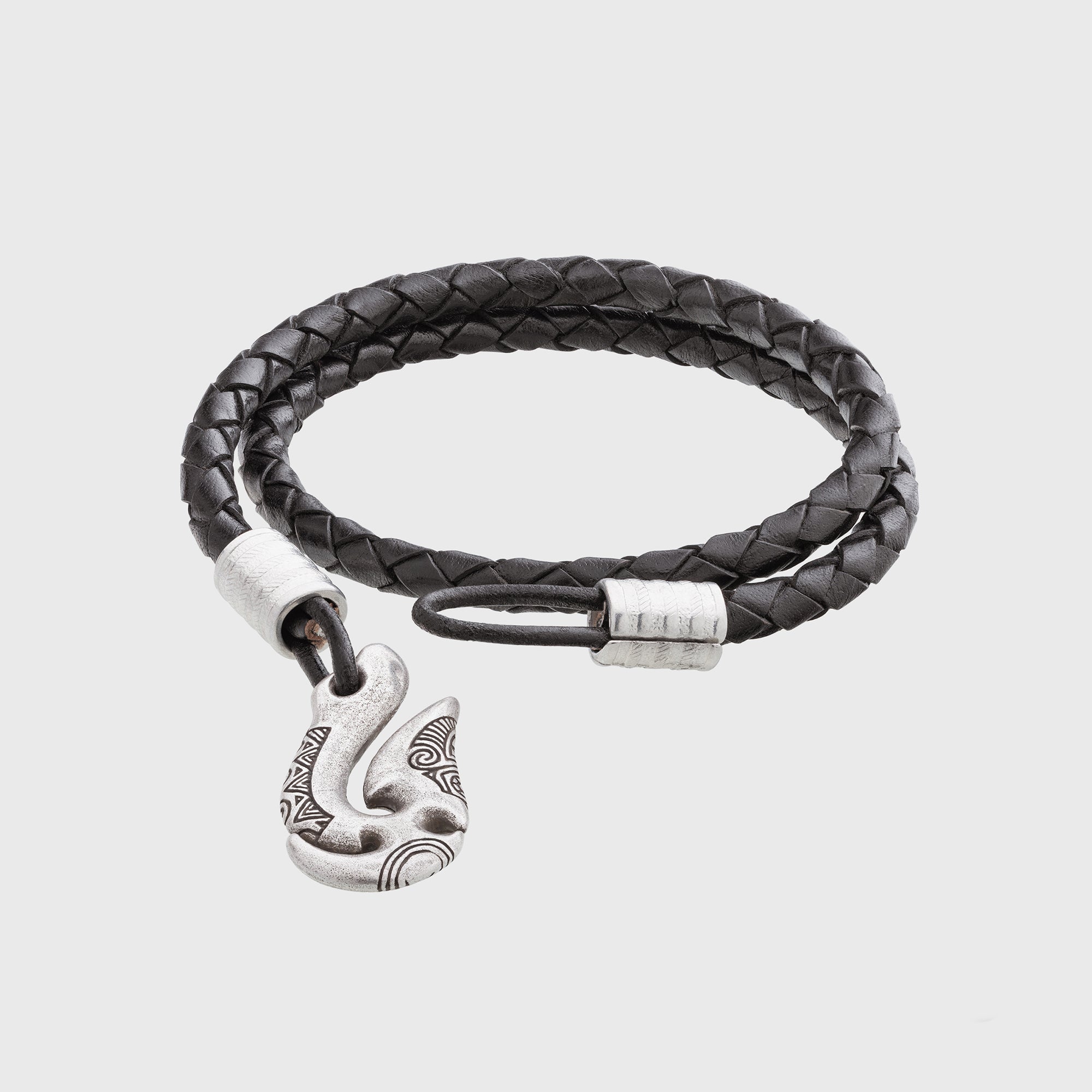 Fish Hook Leather Bracelet – Handmade Hei Matau Maori Jewelry